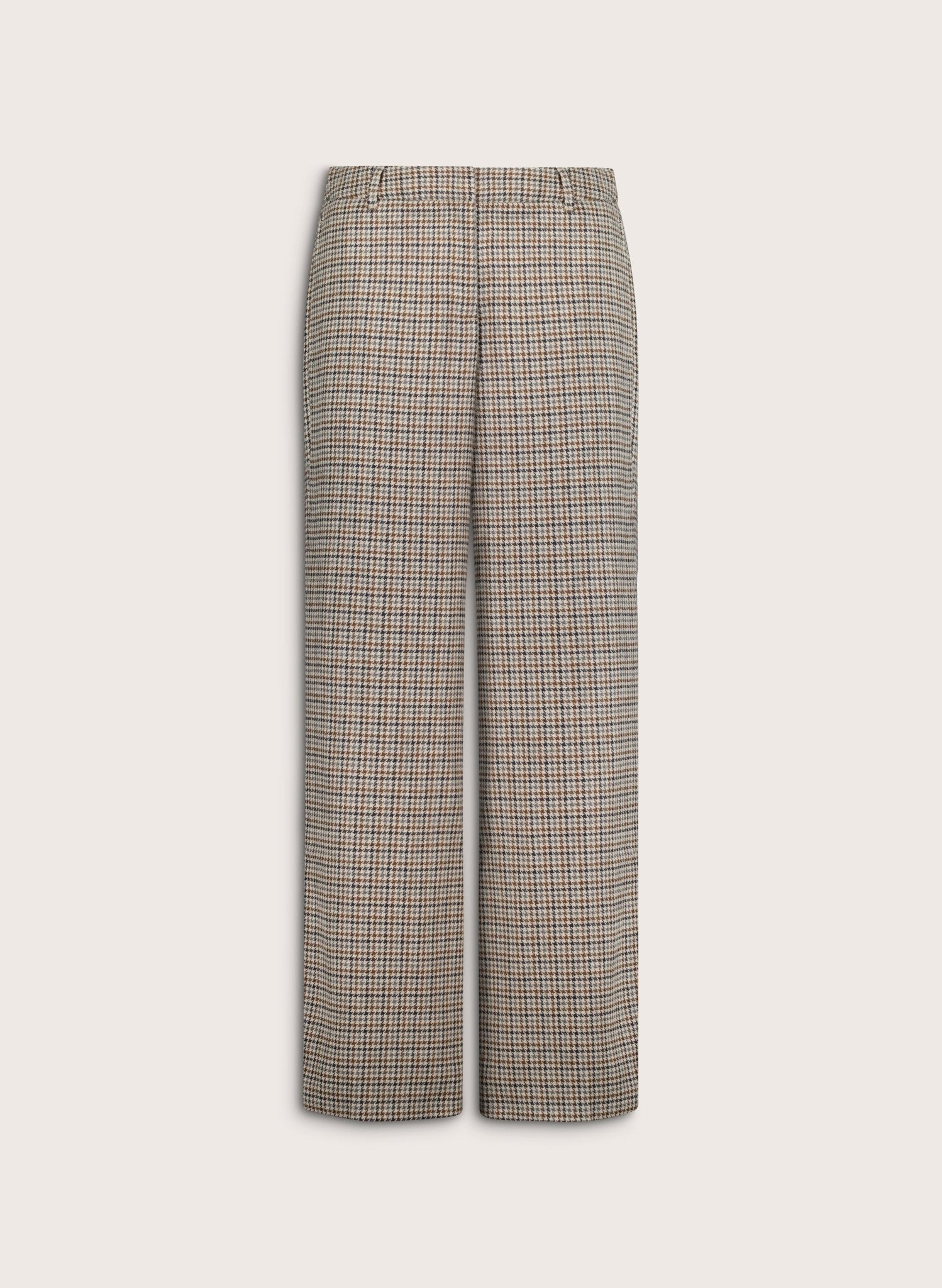 Gwynnie Wool Blend Wide Leg Trousers - Neutral Puppytooth Check Baukjen