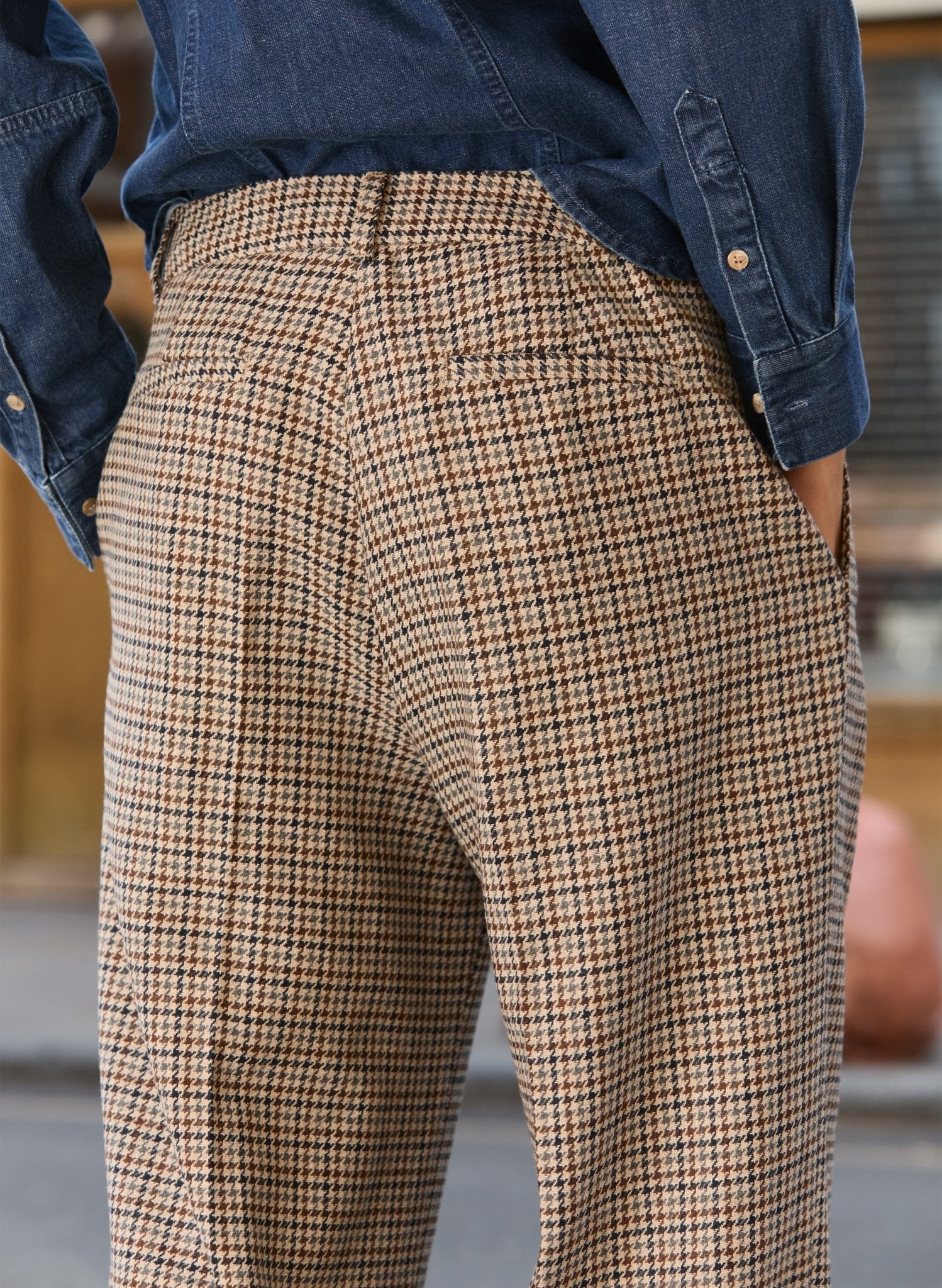 Gwynnie Wool Blend Wide Leg Trousers - Neutral Puppytooth Check Baukjen