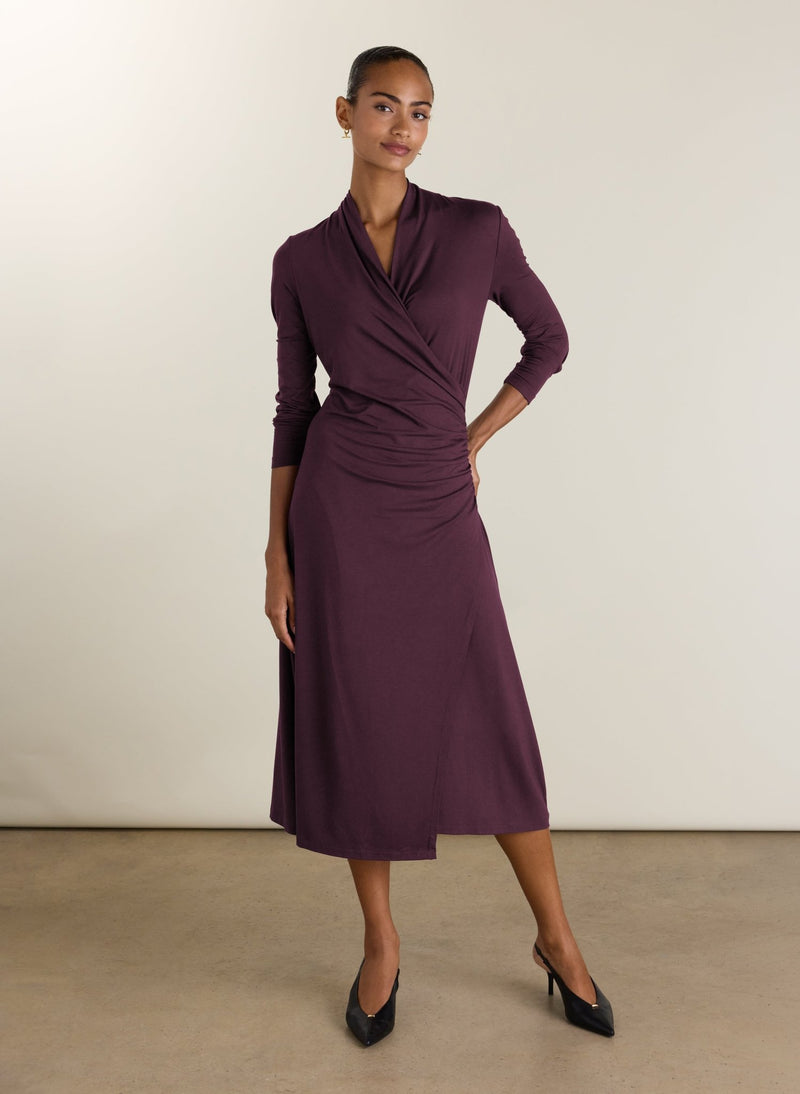 Gylda Fixed Wrap Dress - Plum Baukjen