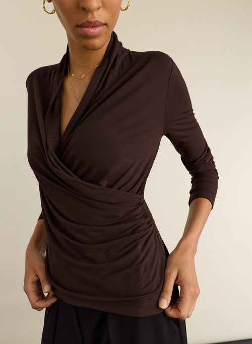 Gylda Fixed Wrap Top - Dark Chocolate Baukjen