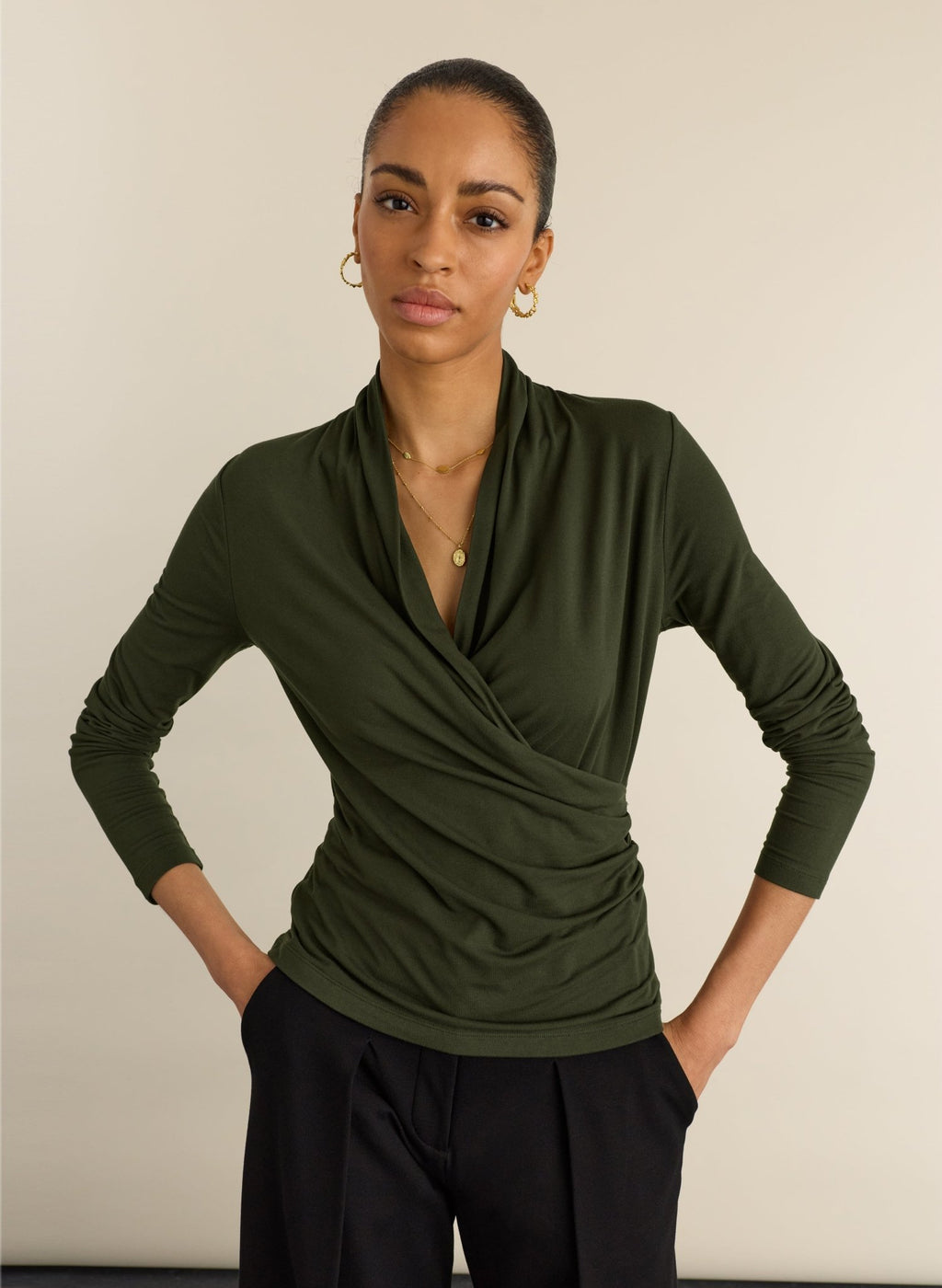 Gylda Fixed Wrap Top - Khaki Baukjen