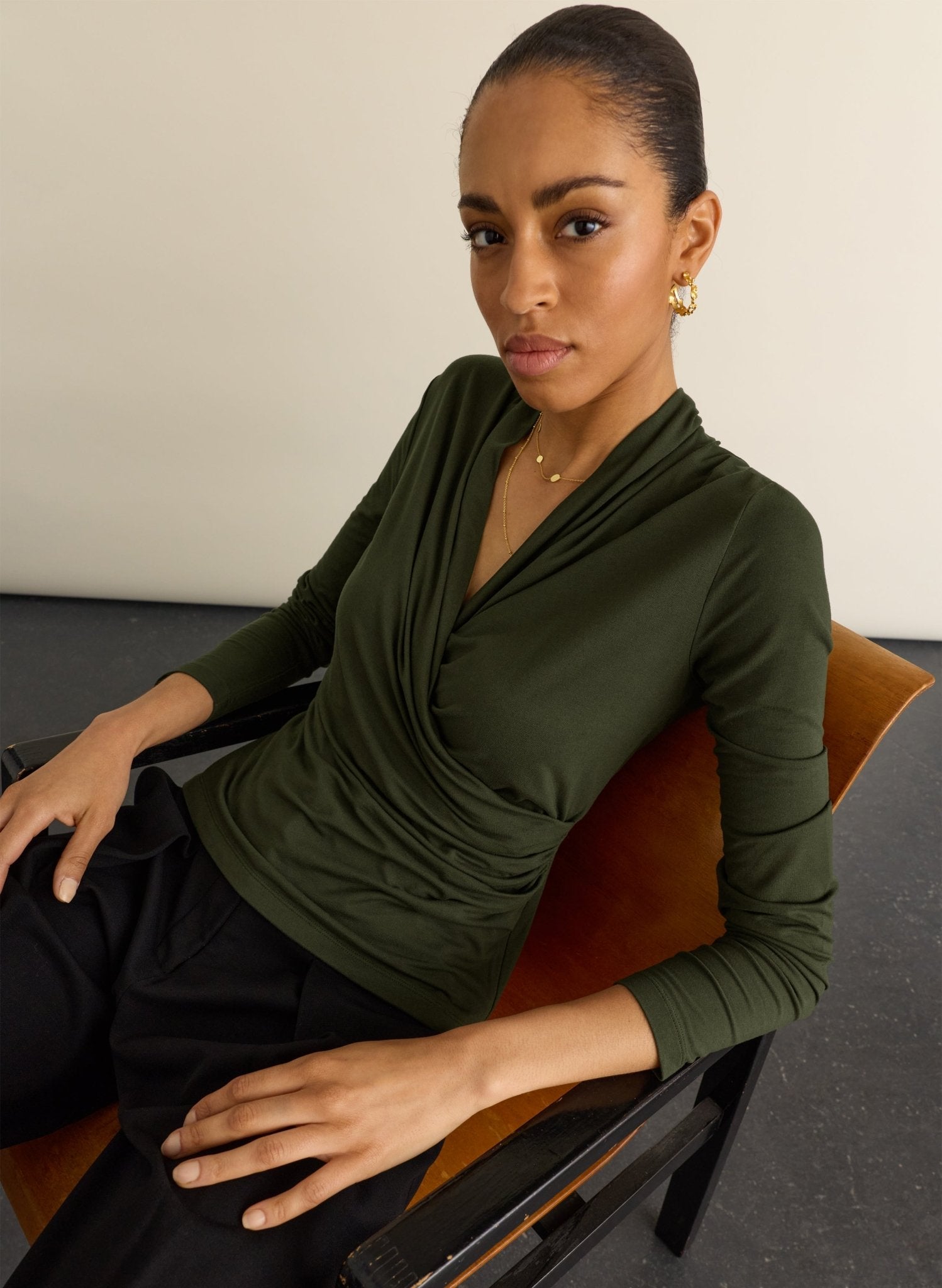 Gylda Fixed Wrap Top - Khaki Baukjen