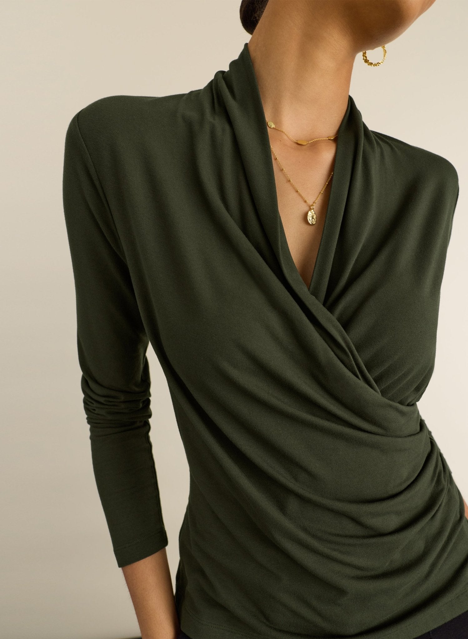 Gylda Fixed Wrap Top - Khaki Baukjen