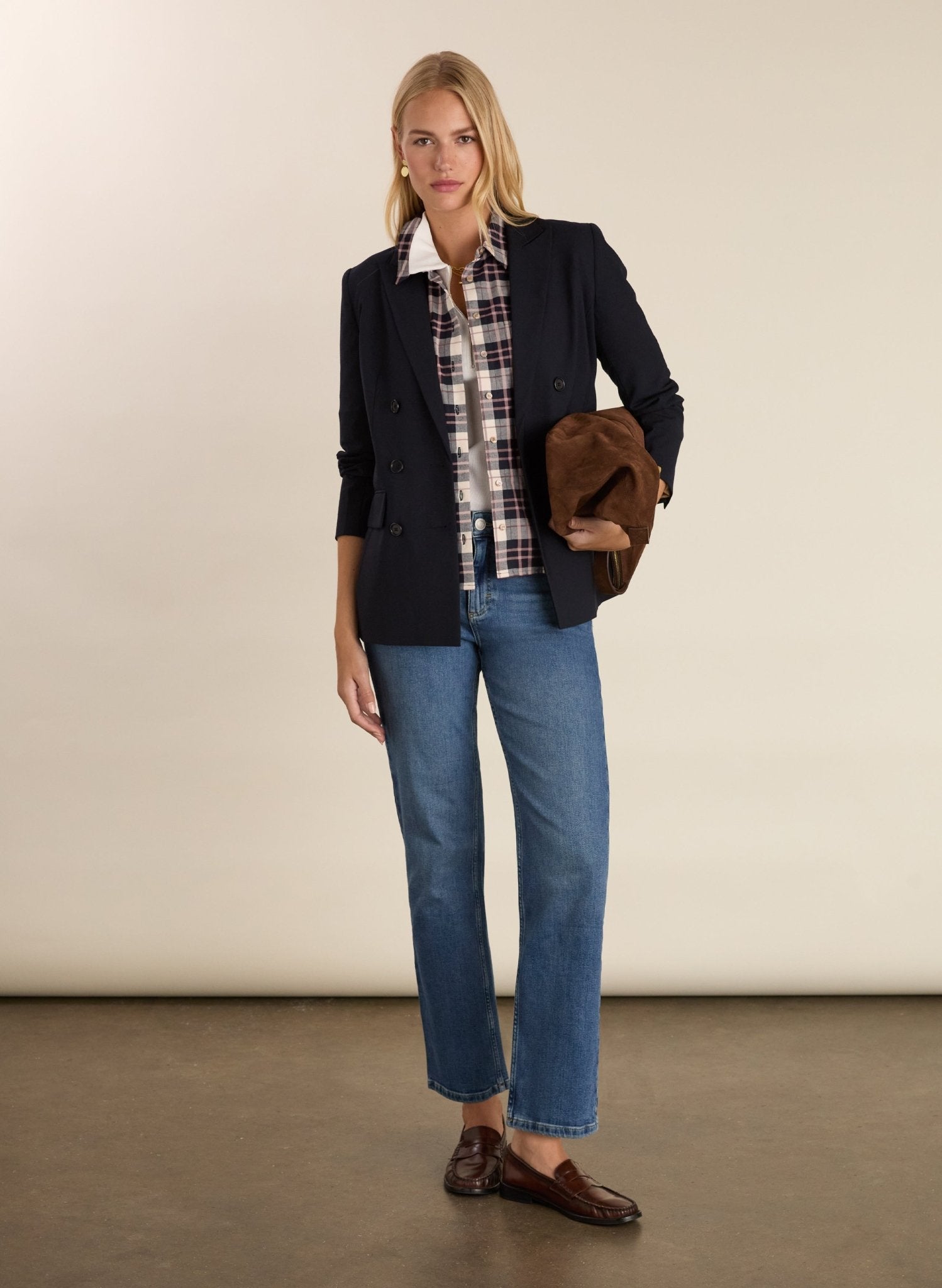 Hailey Organic Cotton Checked Shirt - Navy & Pink Check Baukjen