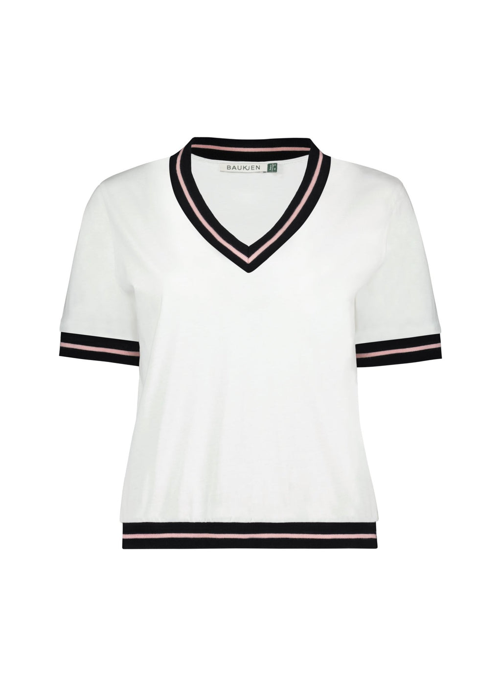 Hal Organic V - Neck Tee - Pure White, Navy & Powder Pink Baukjen