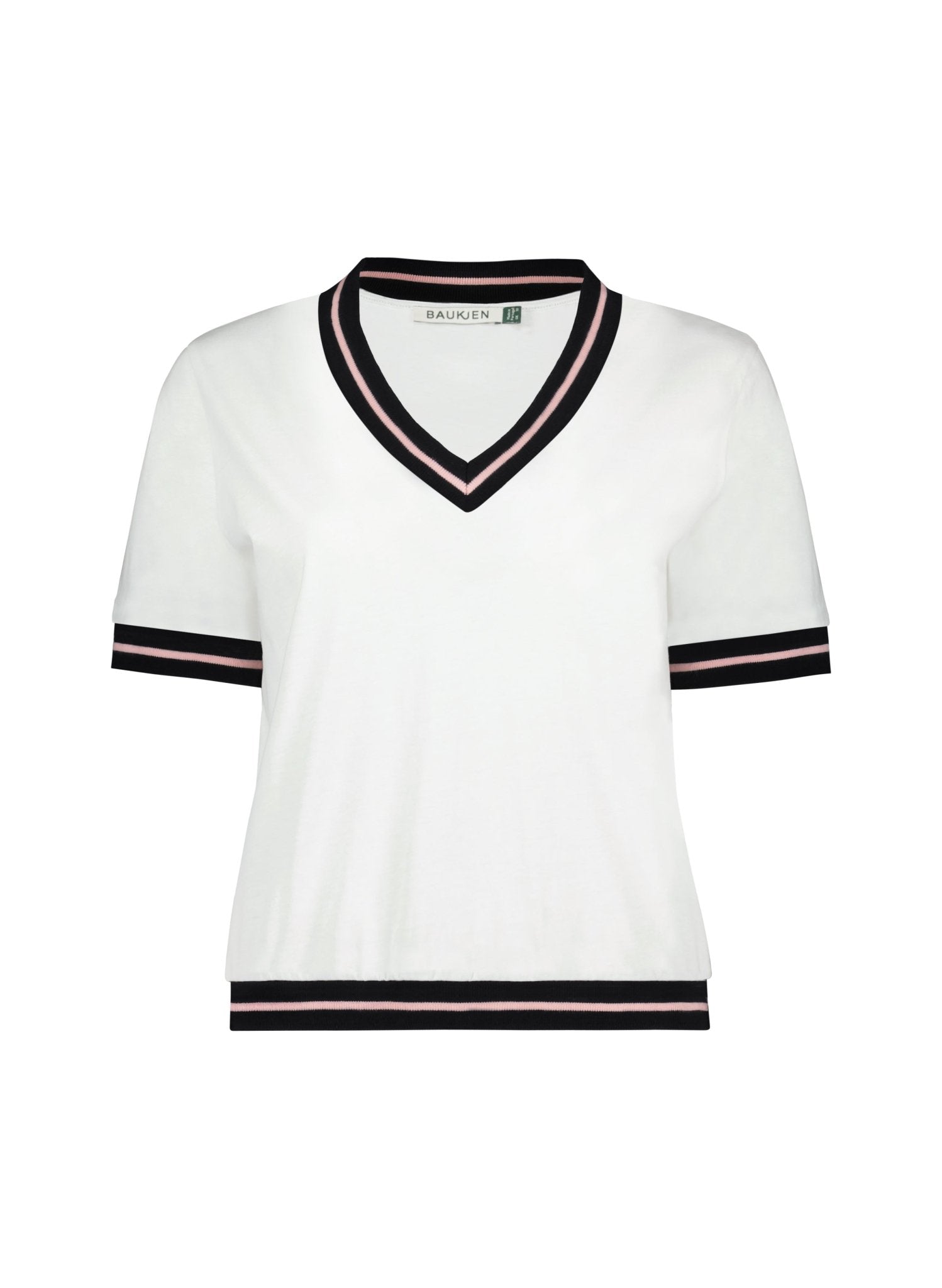 Hal Organic V - Neck Tee - Pure White, Navy & Powder Pink Baukjen