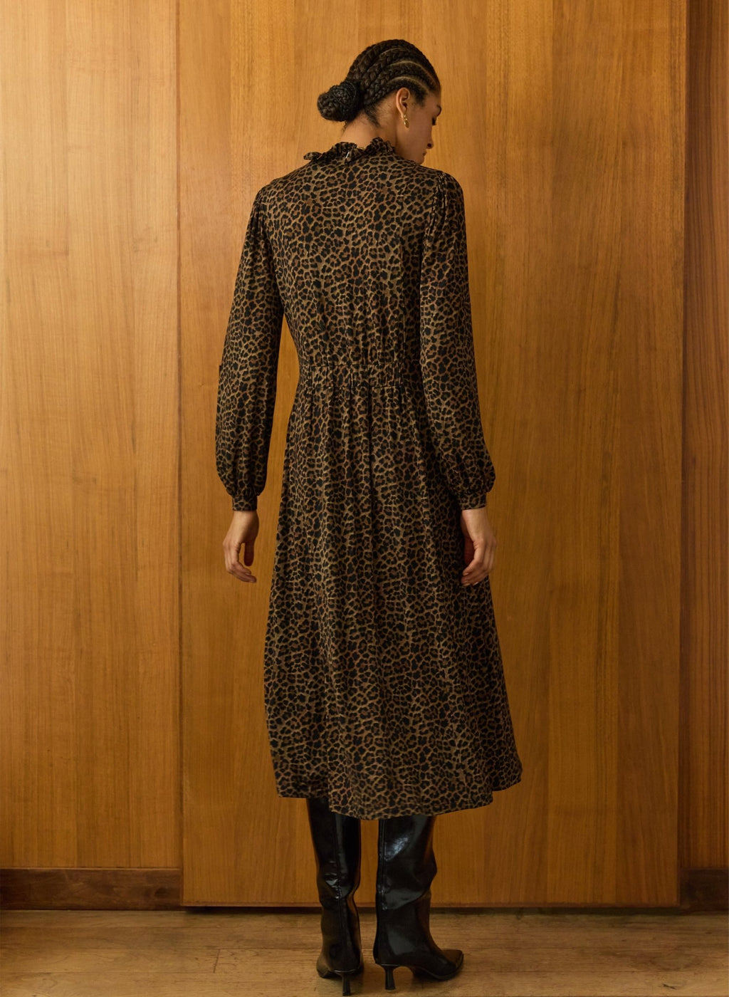 Hannah Printed Jersey Midi Dress - Chestnut Leopard Baukjen