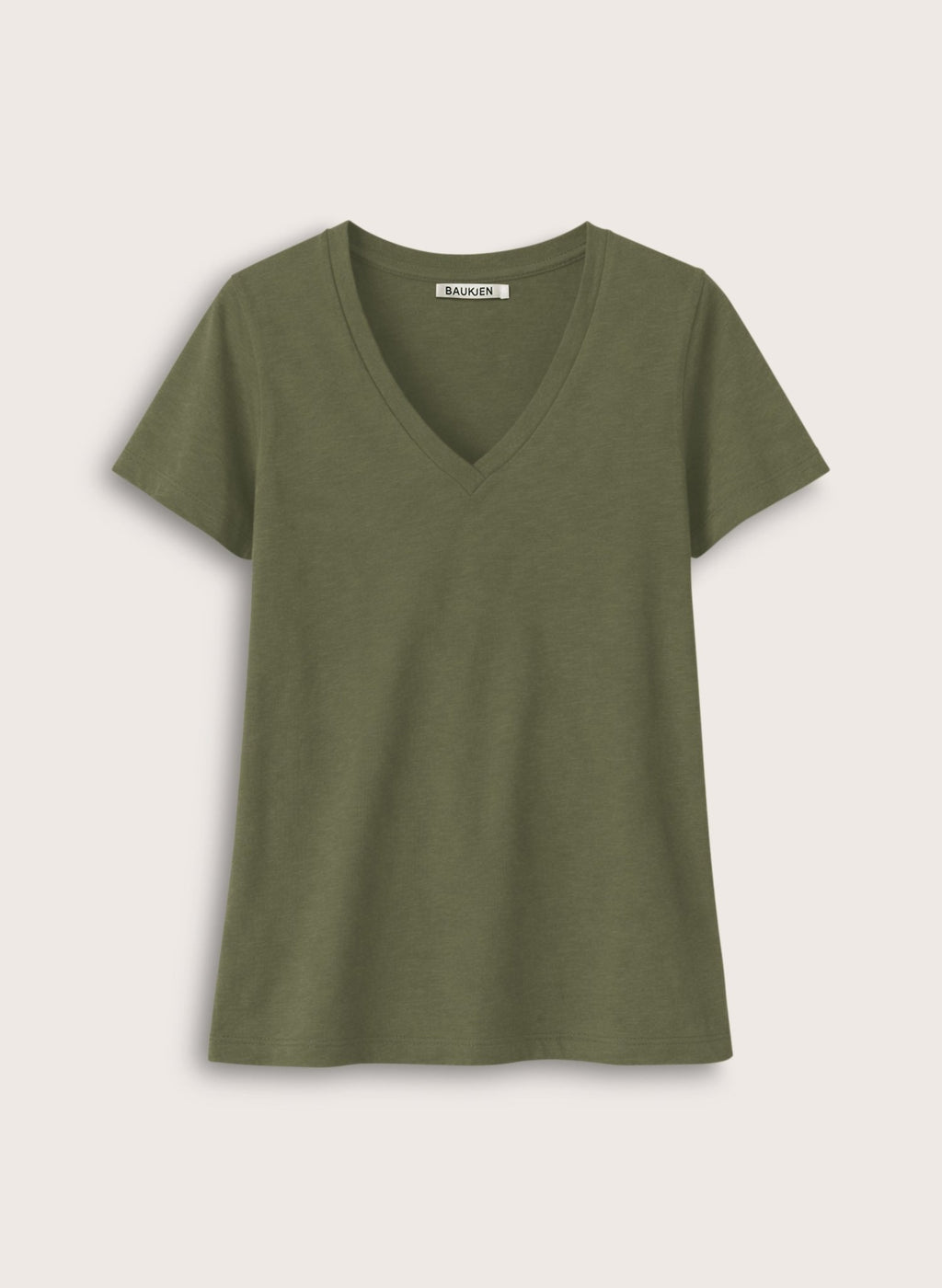 Hanorah Organic V - Neck Tee - Light Khaki Baukjen