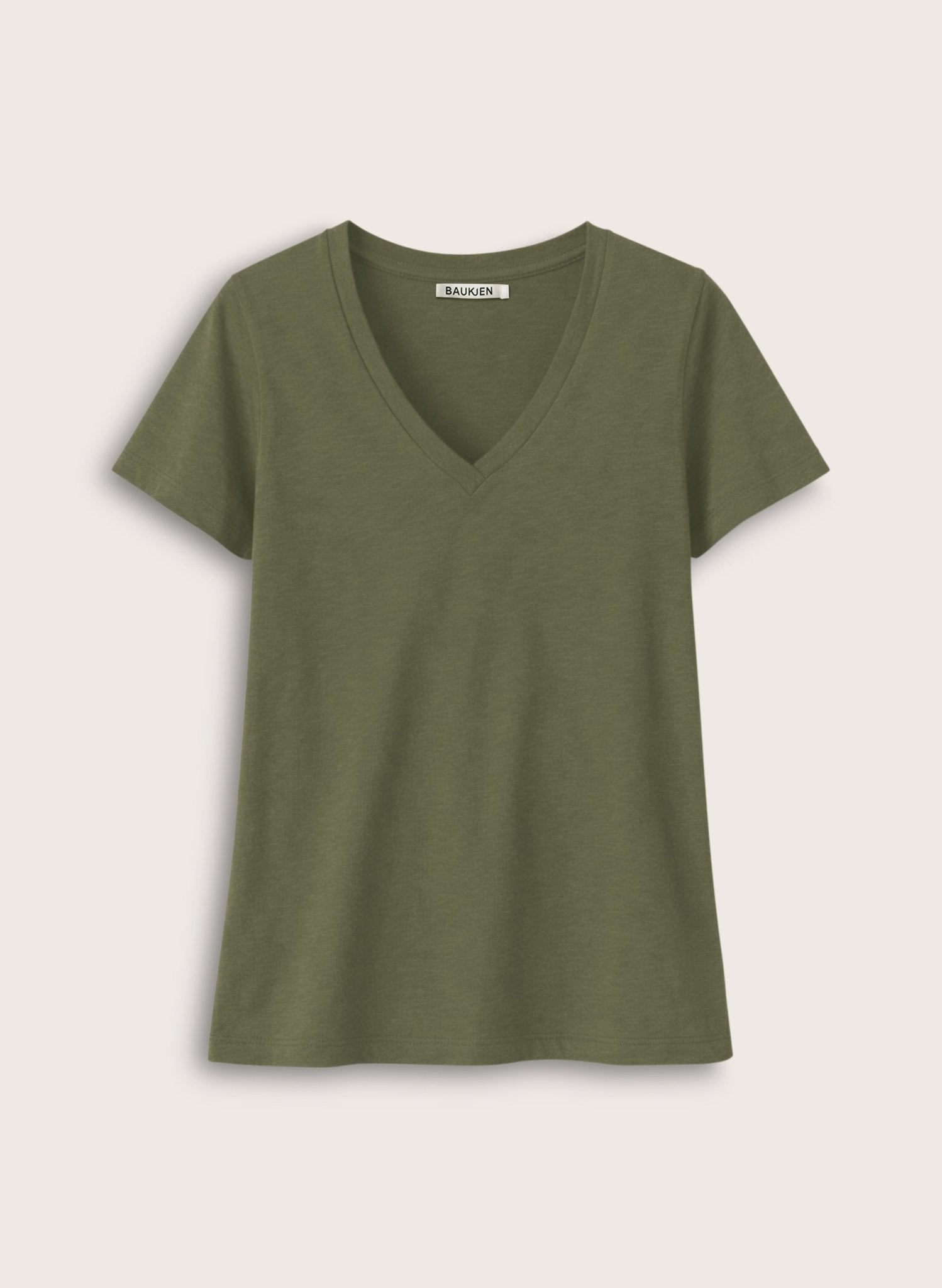 Hanorah Organic V - Neck Tee - Light Khaki Baukjen