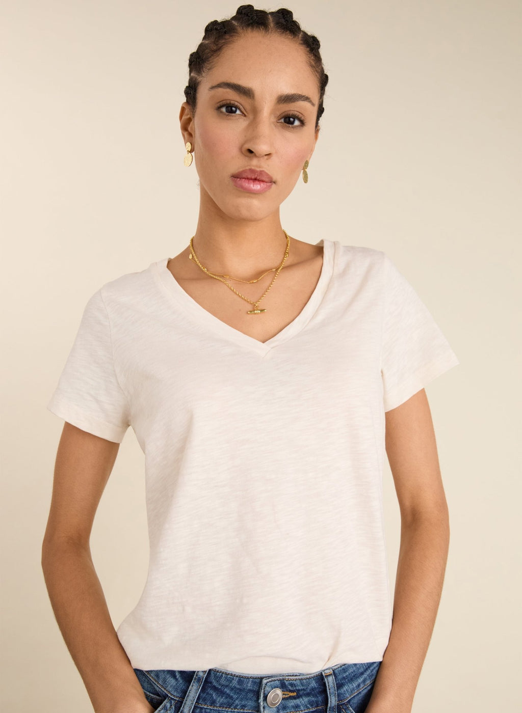 Hanorah Organic V - Neck Tee - Pure White Baukjen
