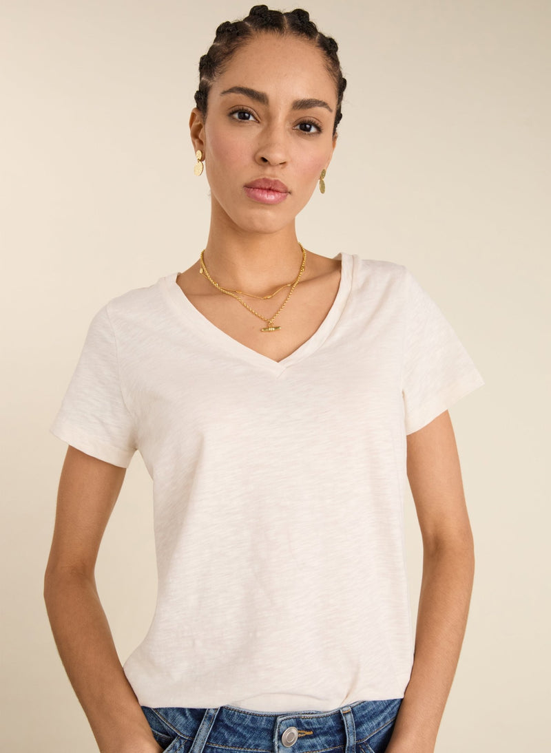 Hanorah Organic V - Neck Tee - Pure White Baukjen