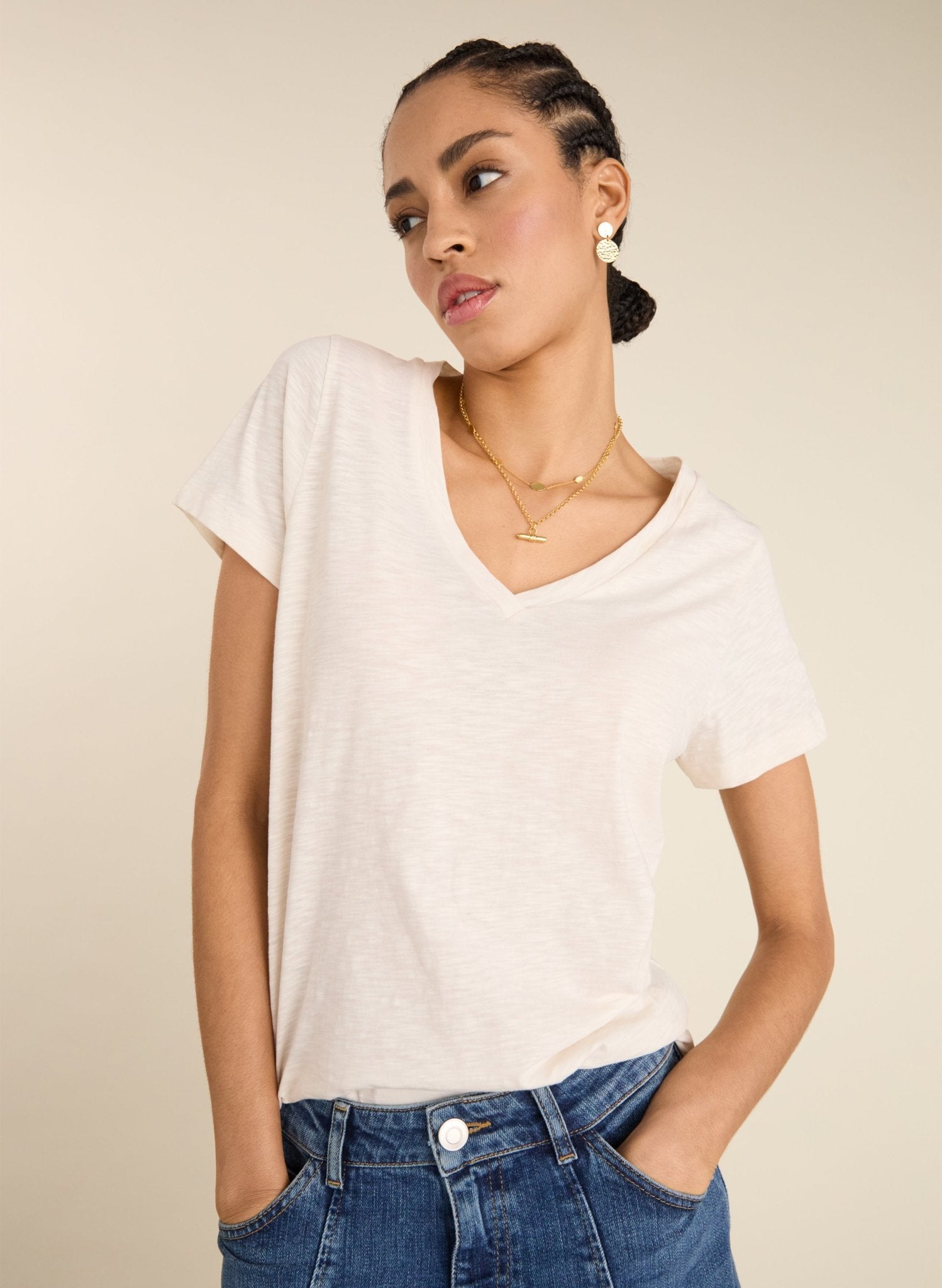 Hanorah Organic V - Neck Tee - Pure White Baukjen