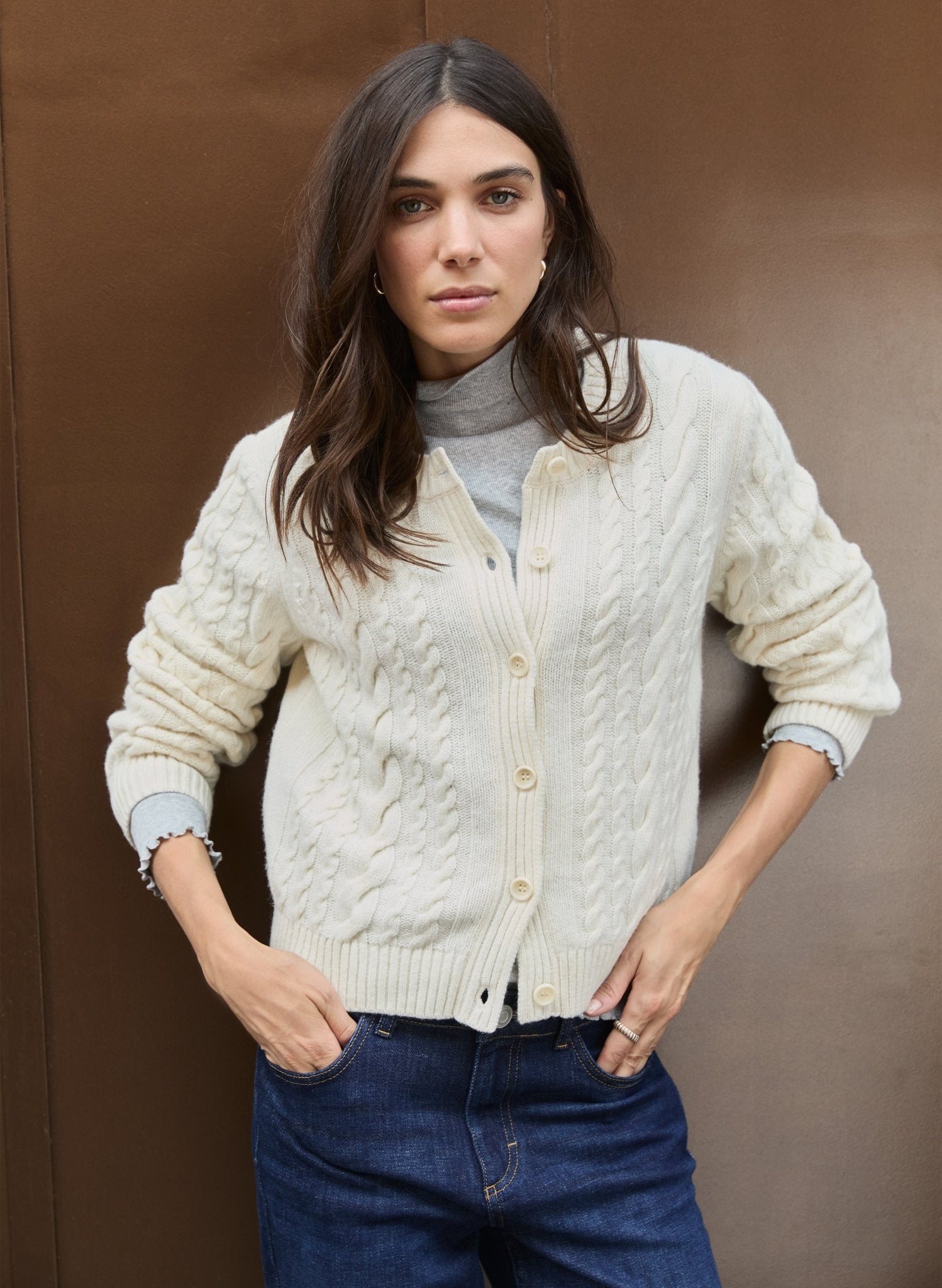 Harri Wool Blend Cable Cardigan - Cream | Baukjen