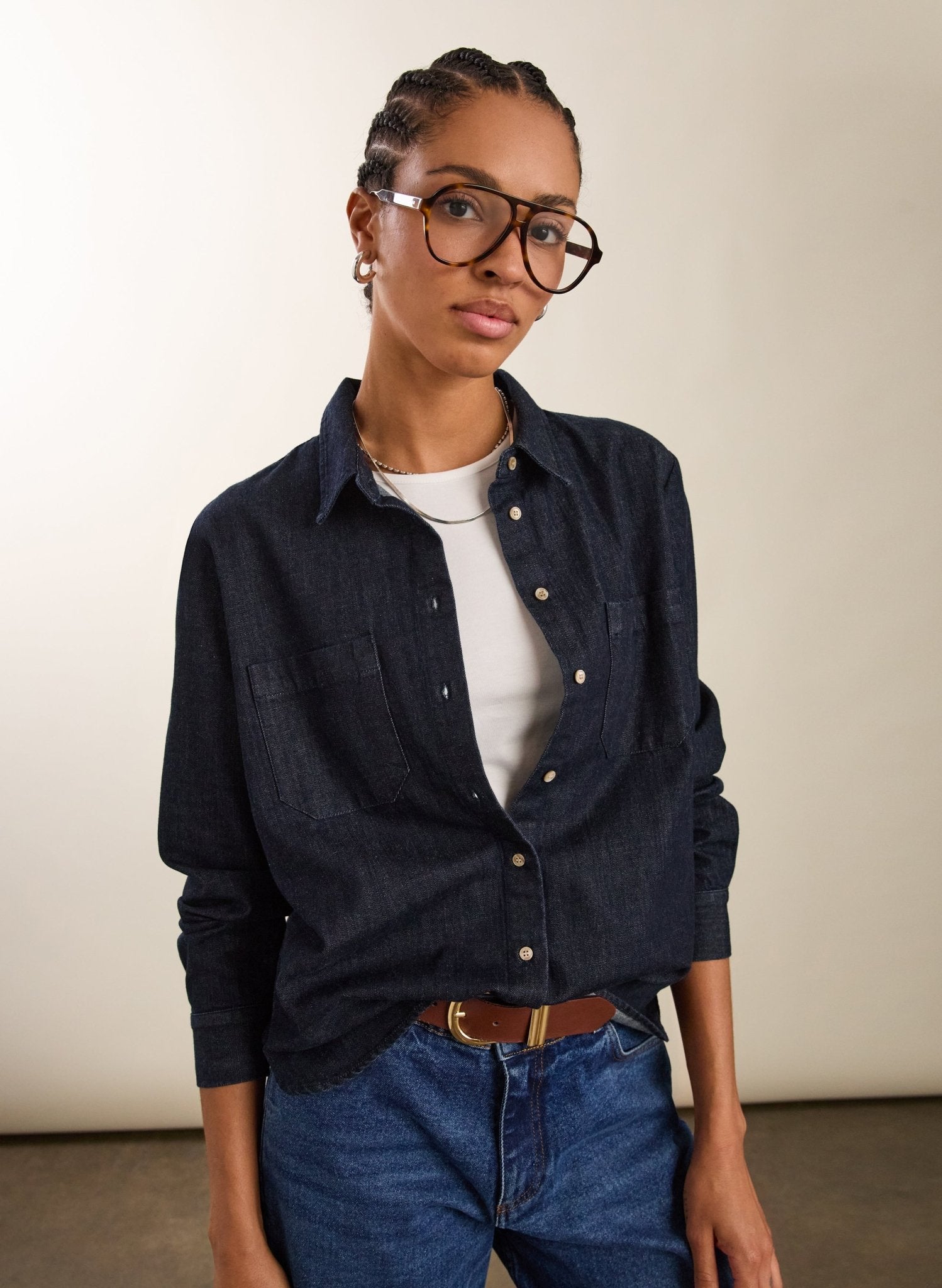 Hattie Organic Denim Shirt - Dark Indigo | Baukjen