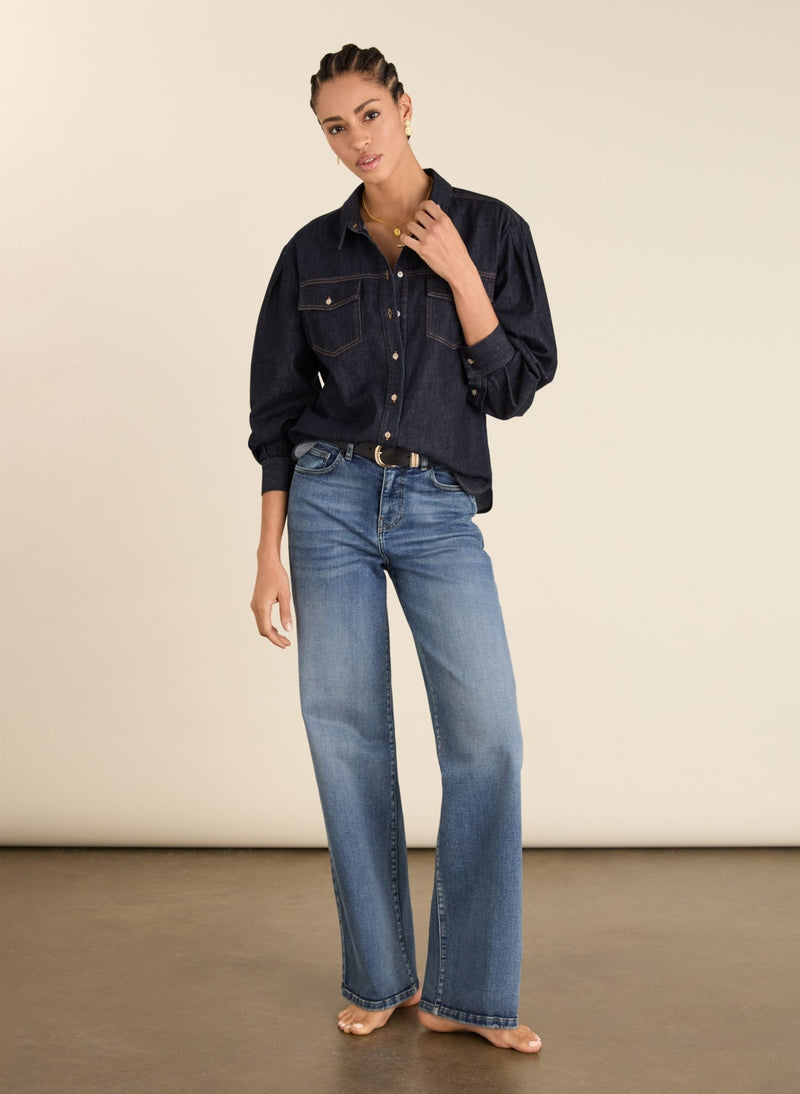 Heather Organic Denim Shirt - Dark Denim Baukjen