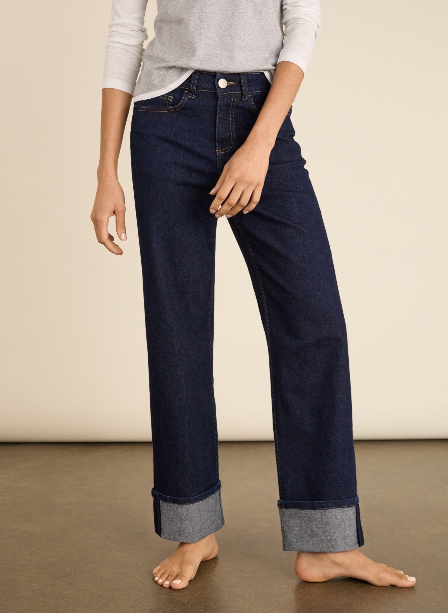 Helen Organic Cotton Stretch Turn Up Jeans - Dark Denim Baukjen