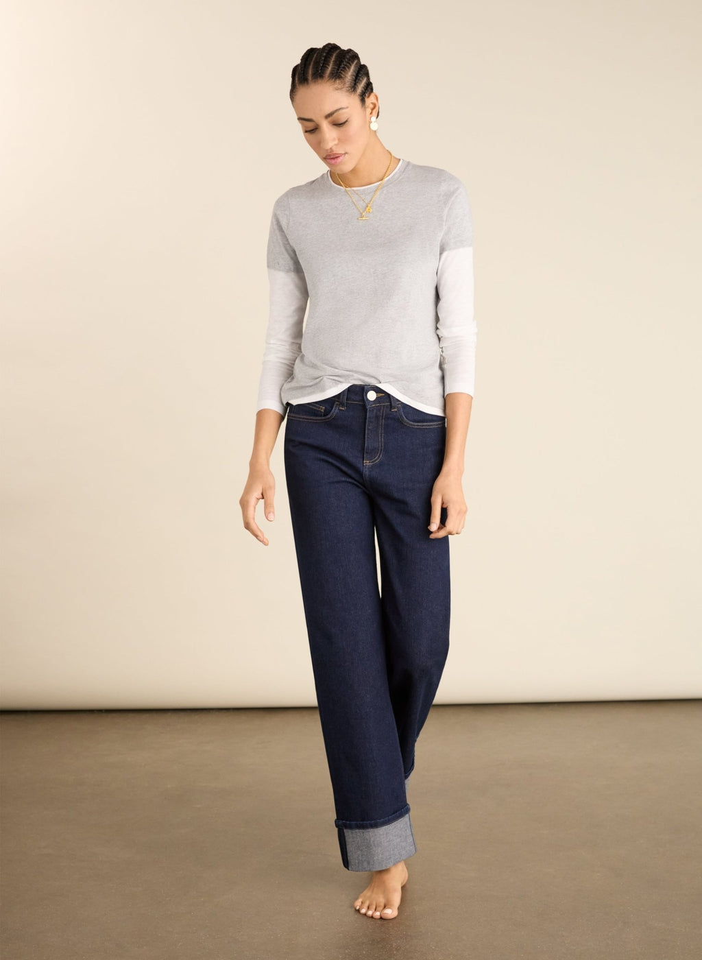 Helen Organic Cotton Stretch Turn Up Jeans - Dark Denim Baukjen