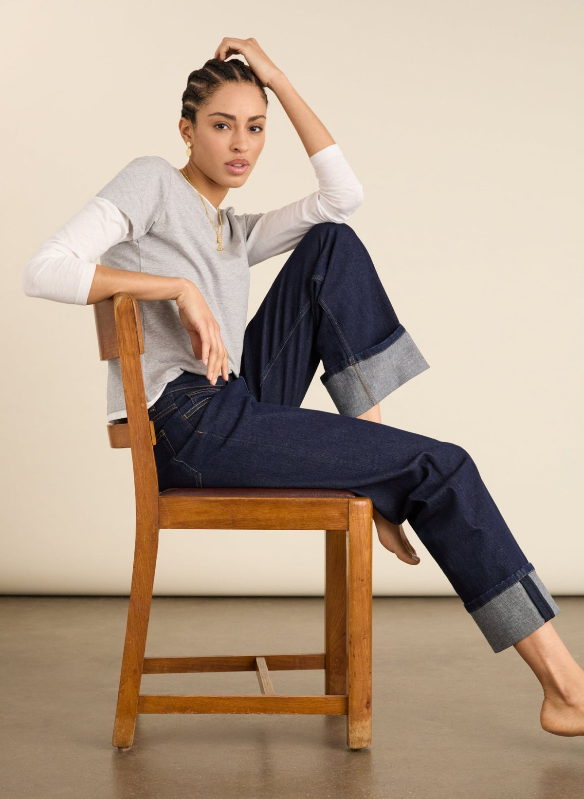 Helen Organic Cotton Stretch Turn Up Jeans - Dark Denim | Baukjen