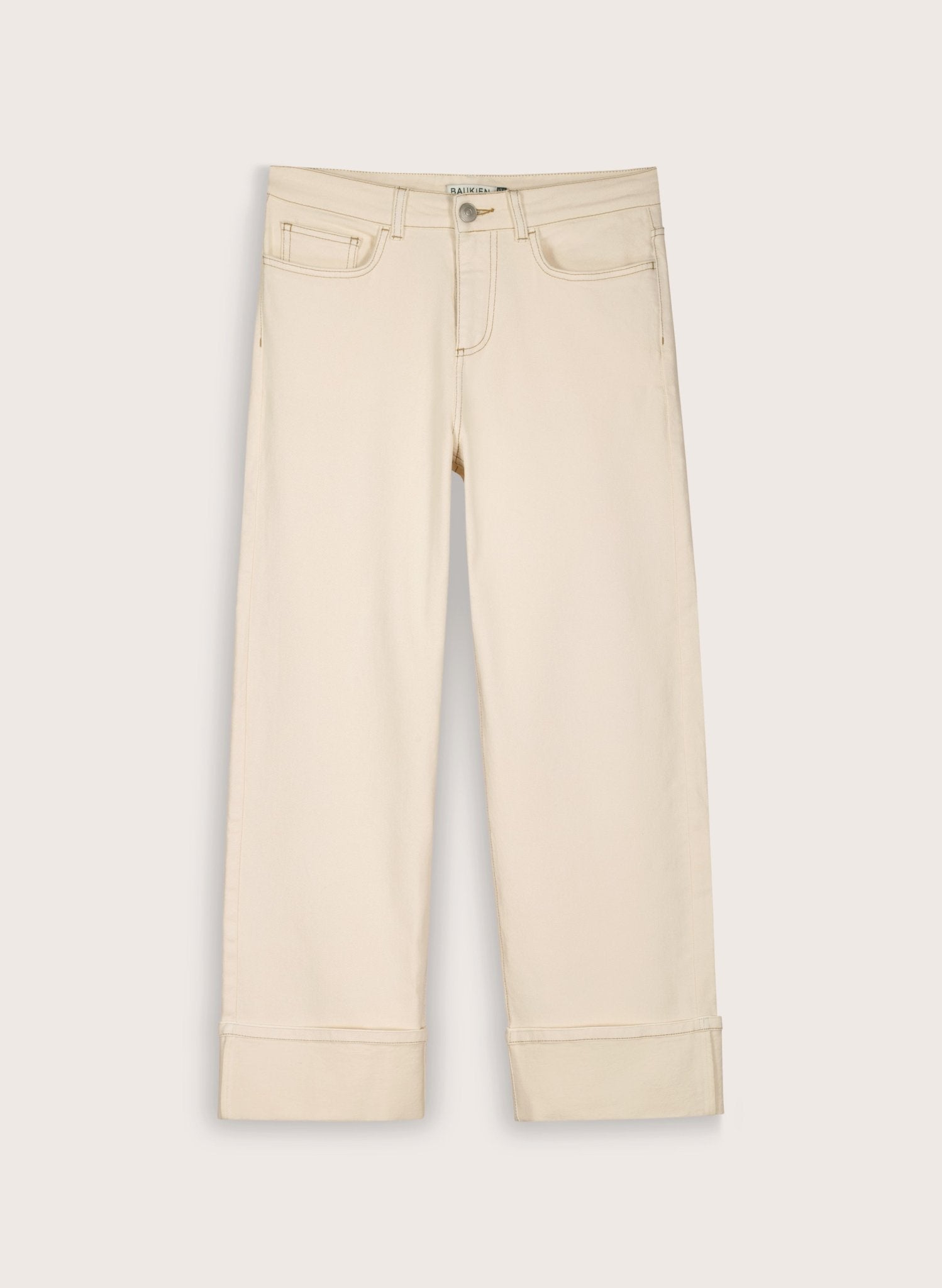 Helen Organic Cotton Stretch Turn Up Jeans - Ecru Baukjen