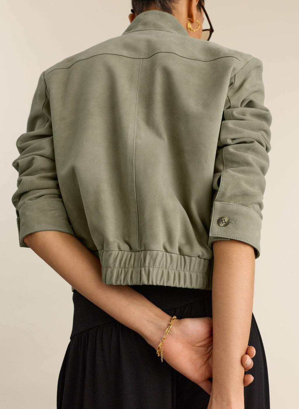 Ida Suede Funnel Neck Bomber Jacket - Sage Baukjen
