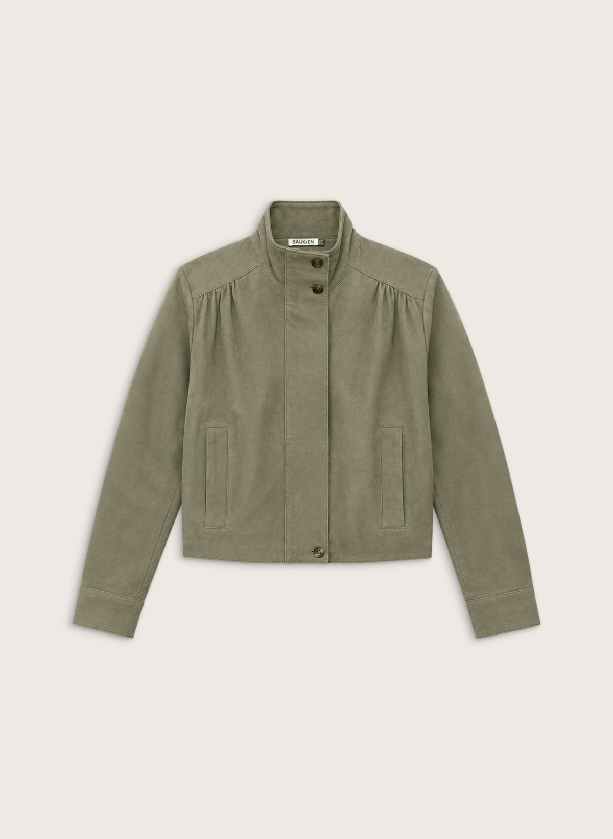 Ida Suede Funnel Neck Bomber Jacket - Sage Baukjen