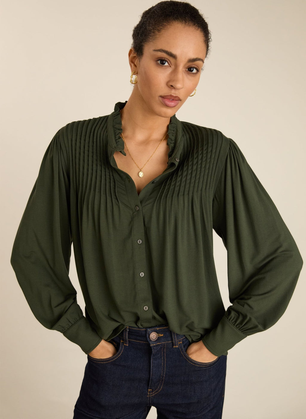 Imken Long Sleeve Blouse - Deep Khaki Baukjen