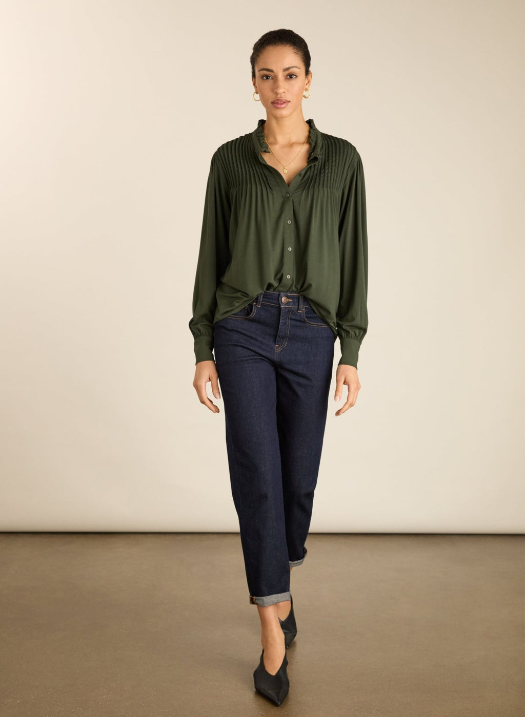 Imken Long Sleeve Blouse - Deep Khaki Baukjen