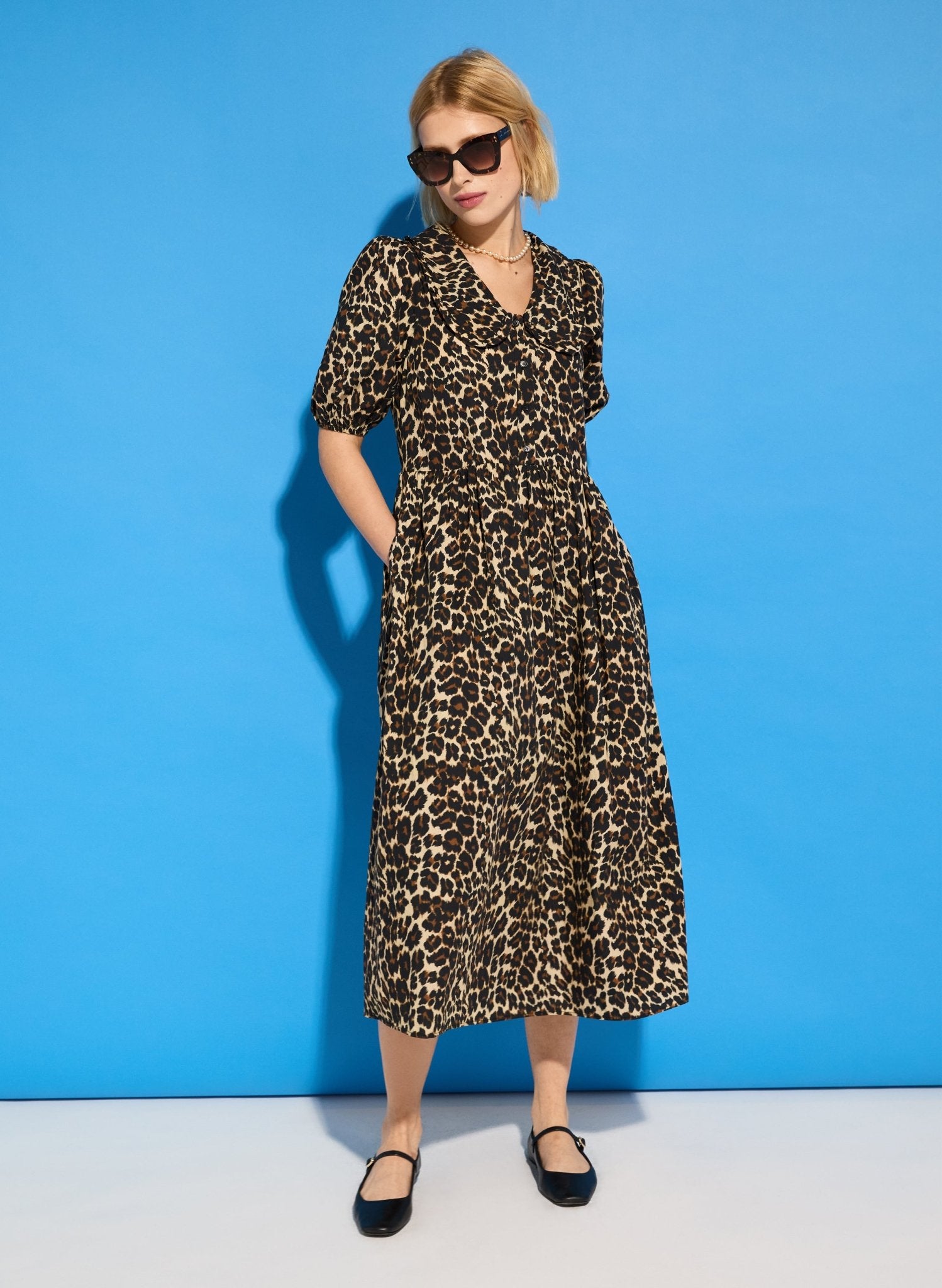 Imogen Organic Cotton Printed Midi Dress - Brown Leopard Baukjen