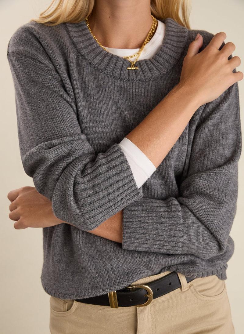Ines Merino Crew Neck Jumper - Grey Marl Baukjen
