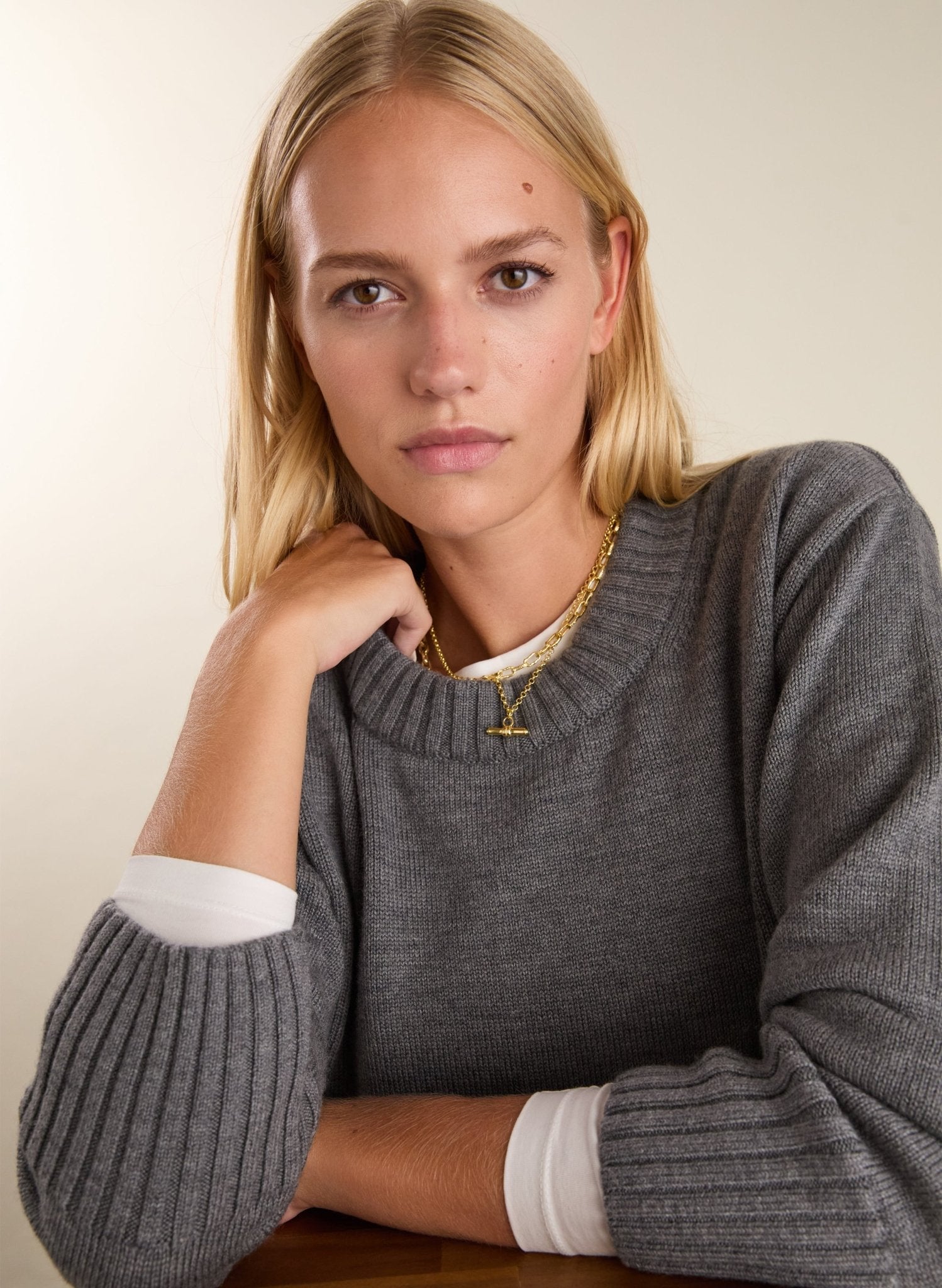Ines Merino Crew Neck Jumper - Grey Marl Baukjen