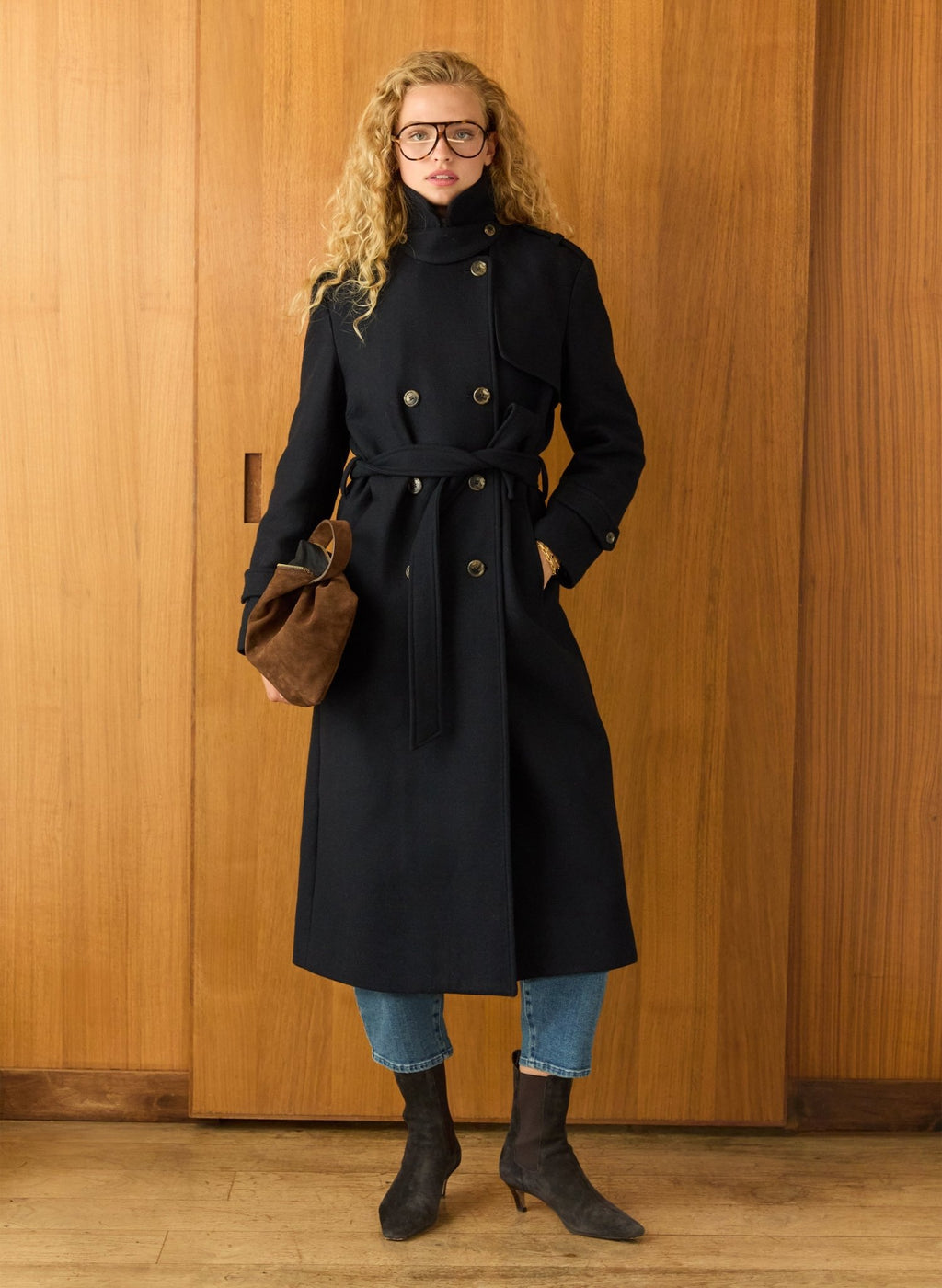 Ingrid Belted Wool Trench Coat - Classic Navy Baukjen