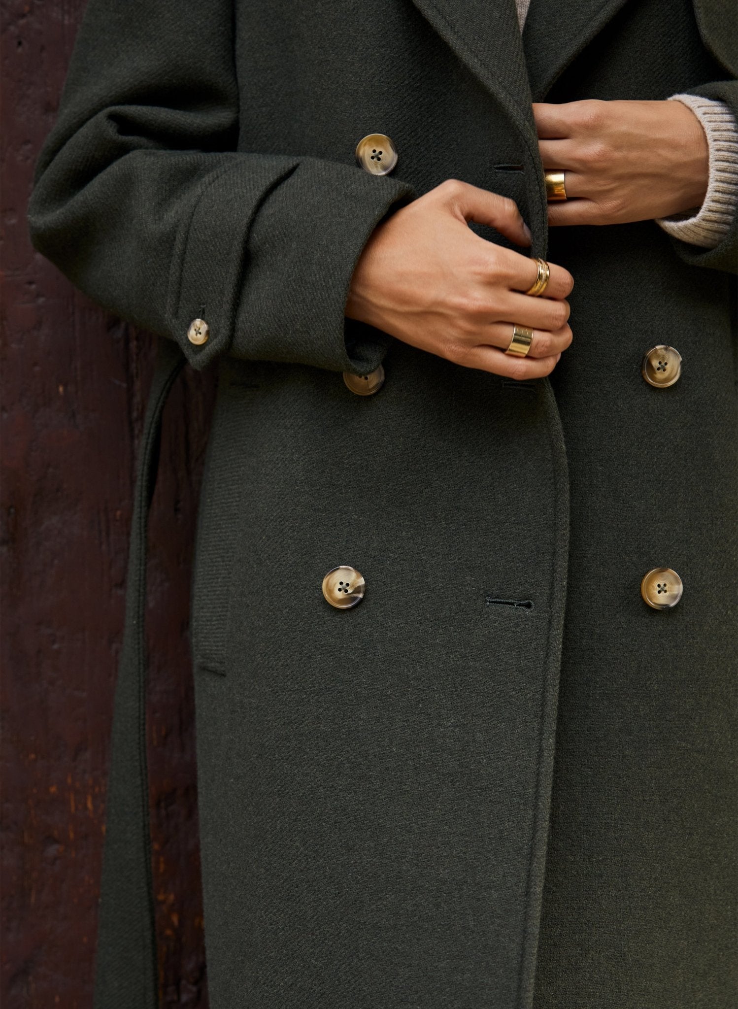 Ingrid Belted Wool Trench Coat - Dark Olive Baukjen