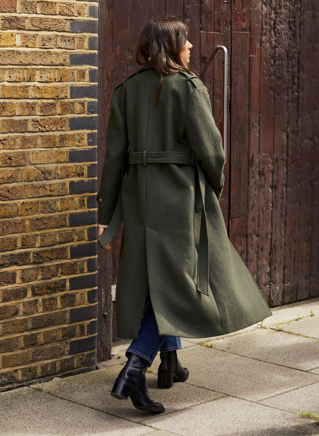 Ingrid Belted Wool Trench Coat - Dark Olive Baukjen