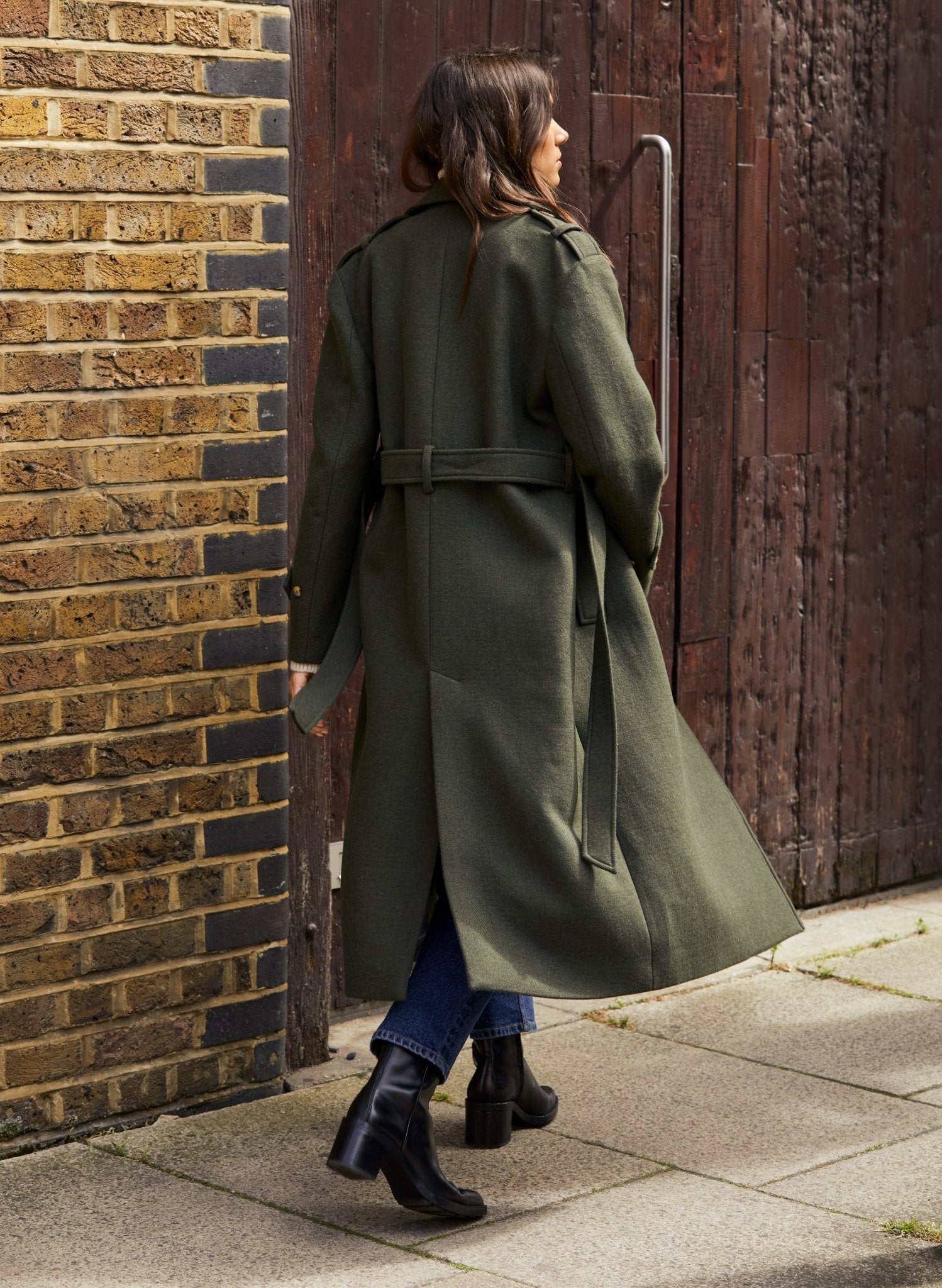 Ingrid Belted Wool Trench Coat - Dark Olive Baukjen