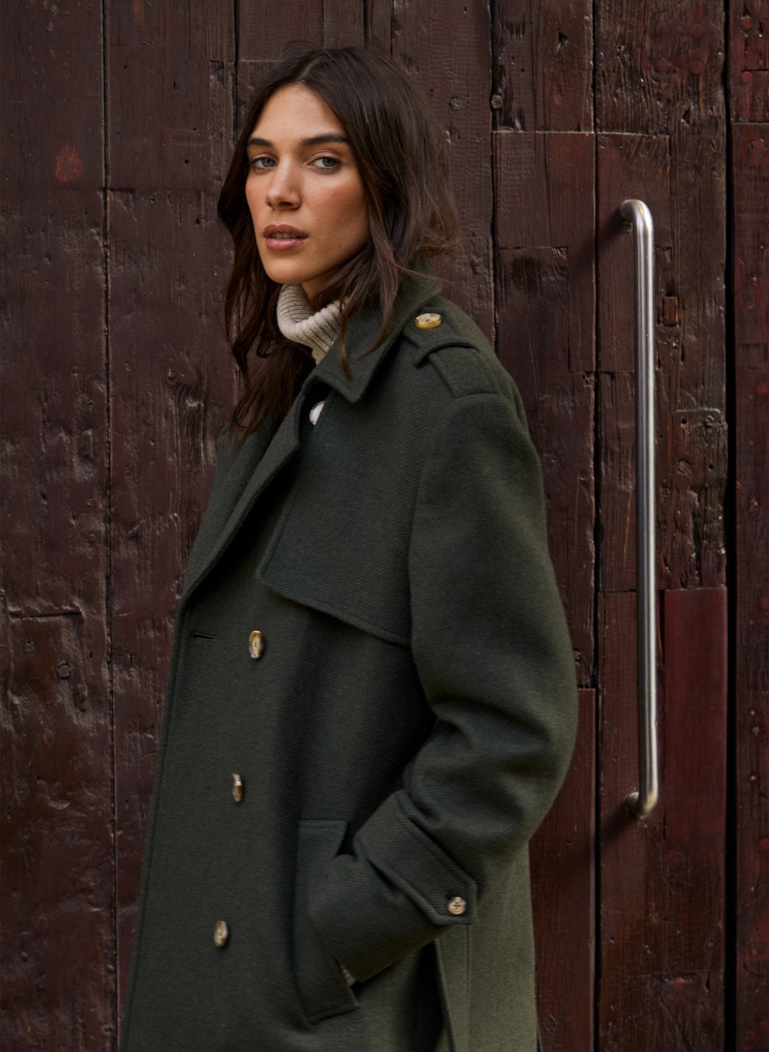 Ingrid Belted Wool Trench Coat - Dark Olive Baukjen