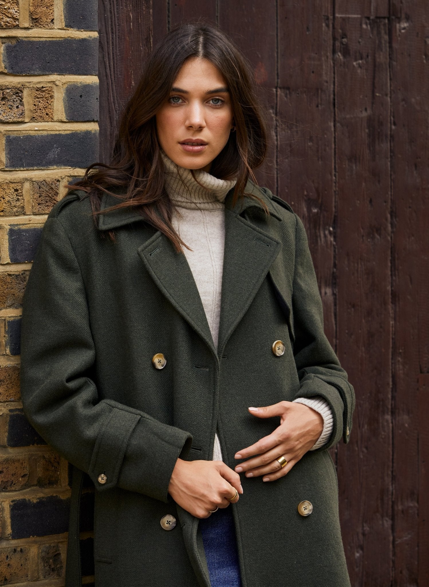 Ingrid Belted Wool Trench Coat - Dark Olive Baukjen