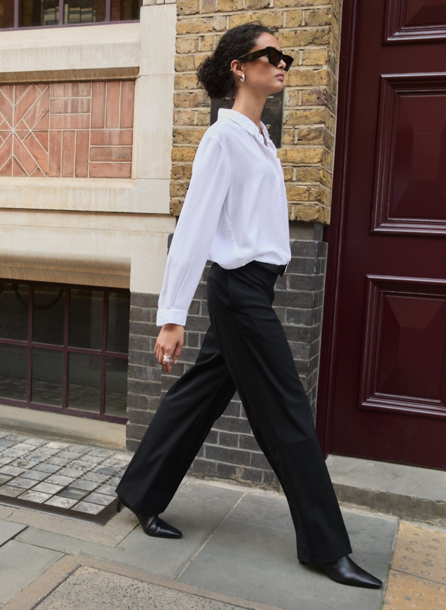 Ione Wool Blend Wide Leg Trousers - Caviar Black Baukjen