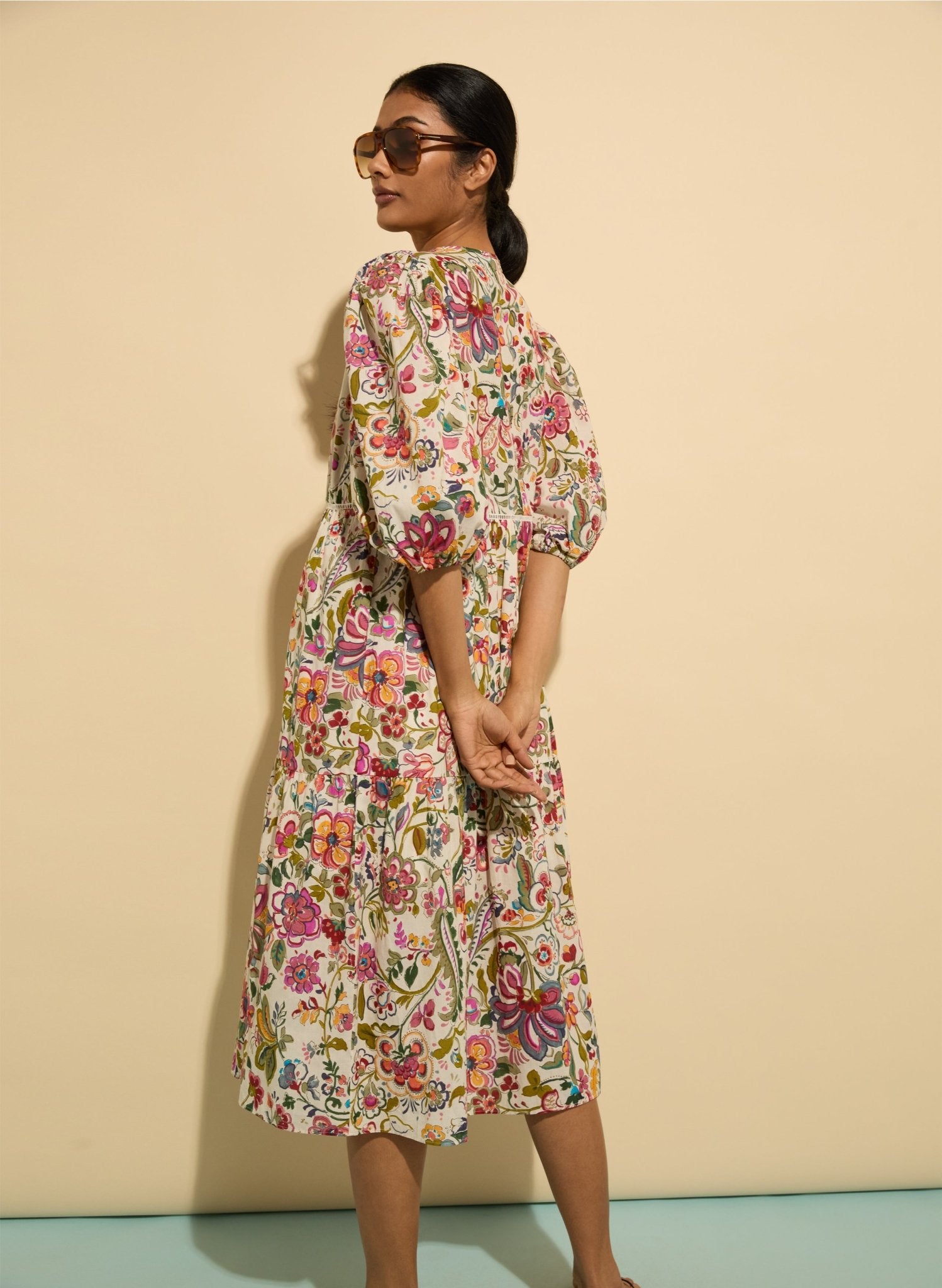 Isabelle Organic Cotton Kaftan Dress - Pink Garden Floral Baukjen