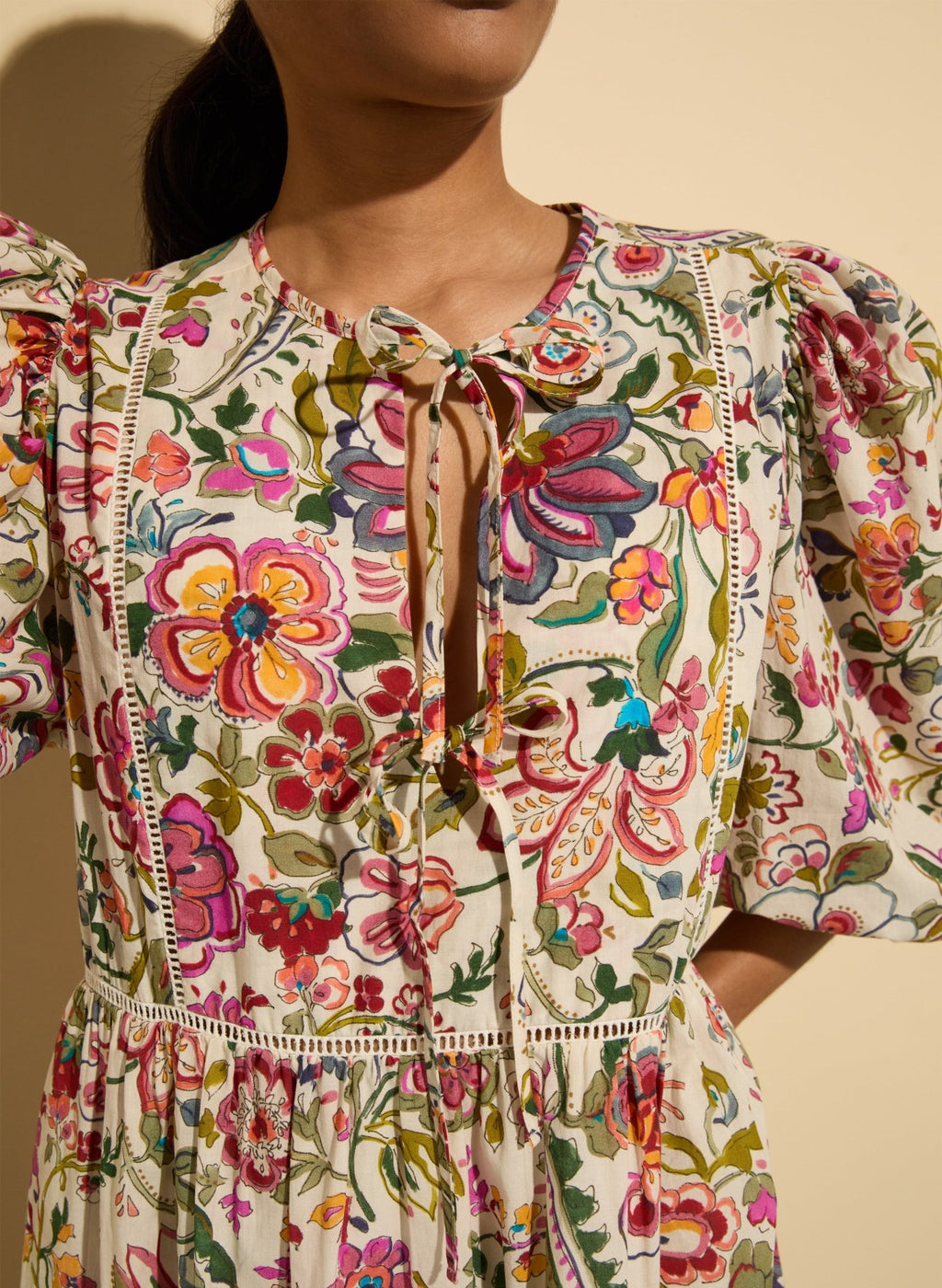 Isabelle Organic Cotton Kaftan Dress - Pink Garden Floral Baukjen