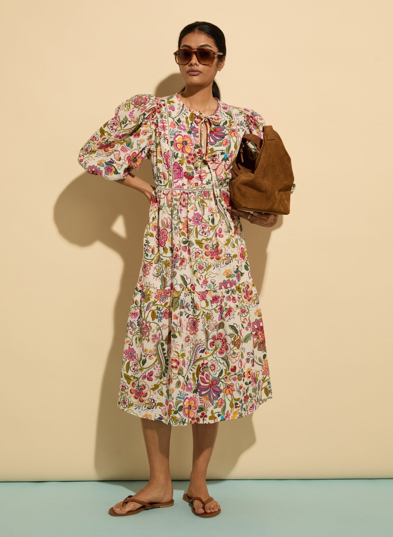 Isabelle Organic Cotton Kaftan Dress - Pink Garden Floral Baukjen