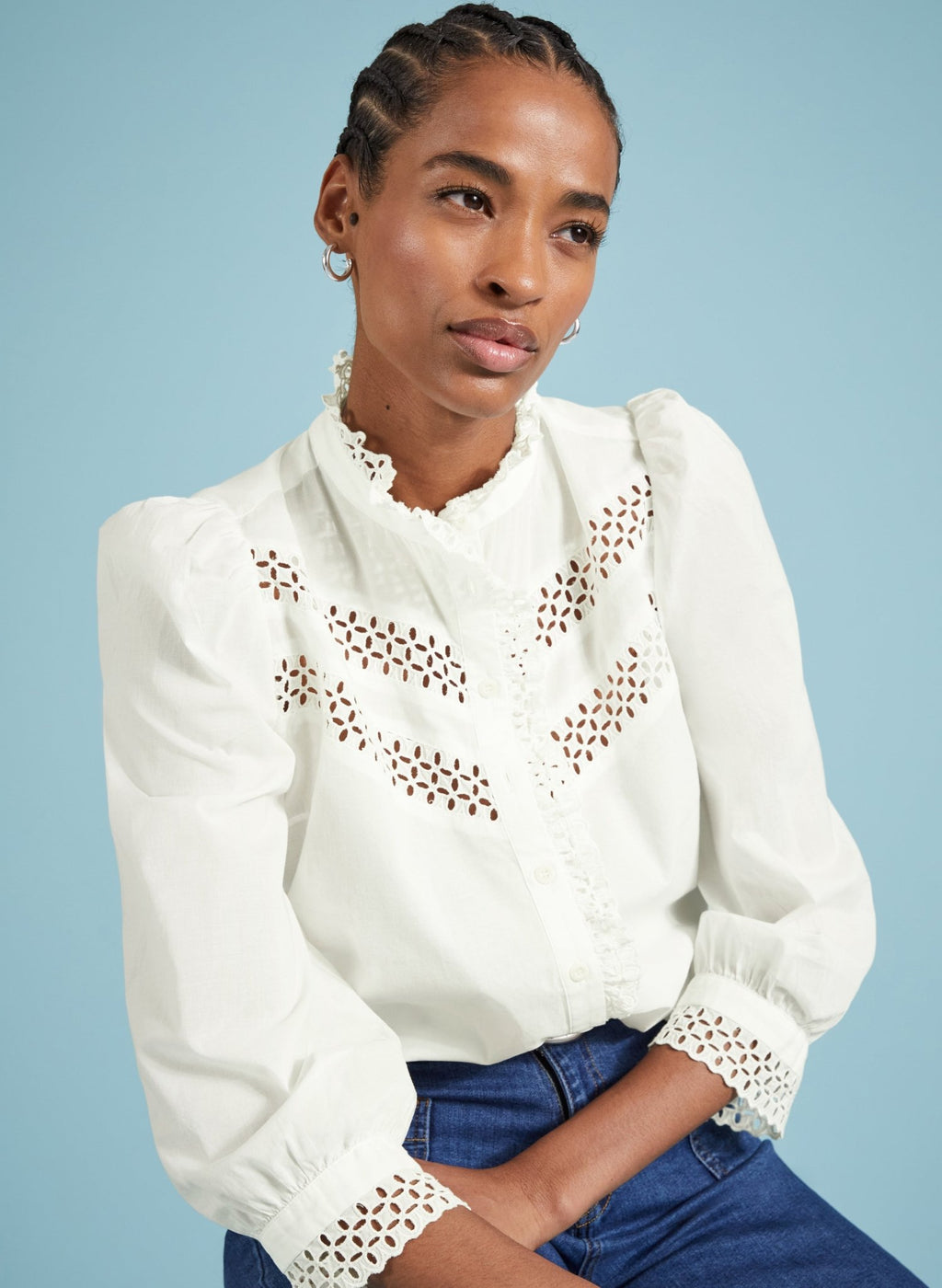 Isamaya Organic Cotton Broderie Detail Blouse - Soft White Baukjen