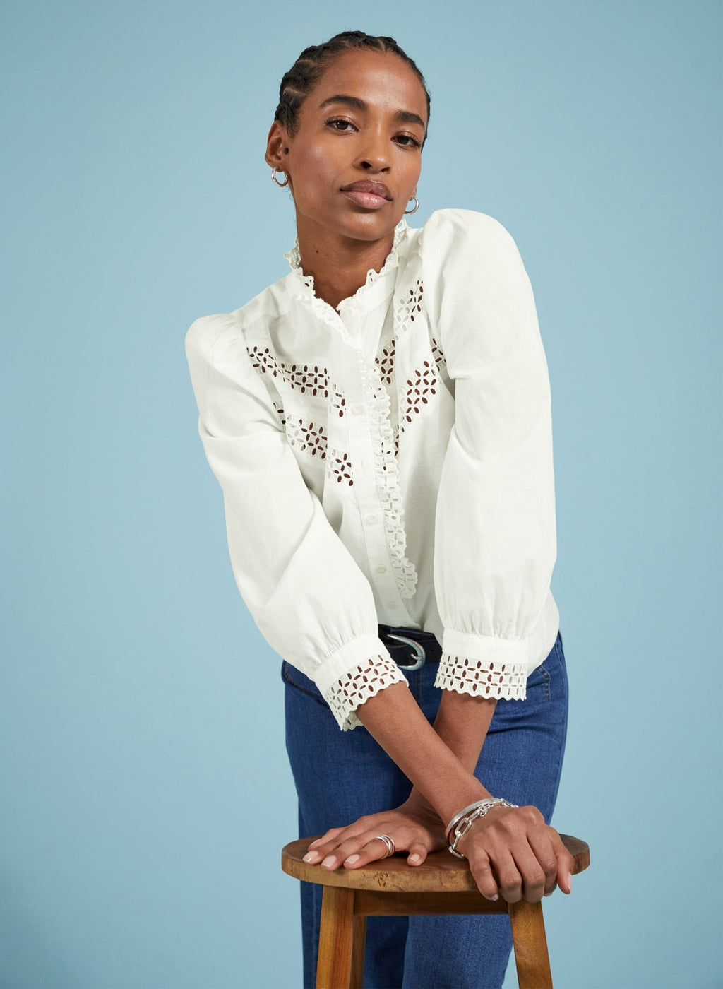 Isamaya Organic Cotton Broderie Detail Blouse - Soft White Baukjen