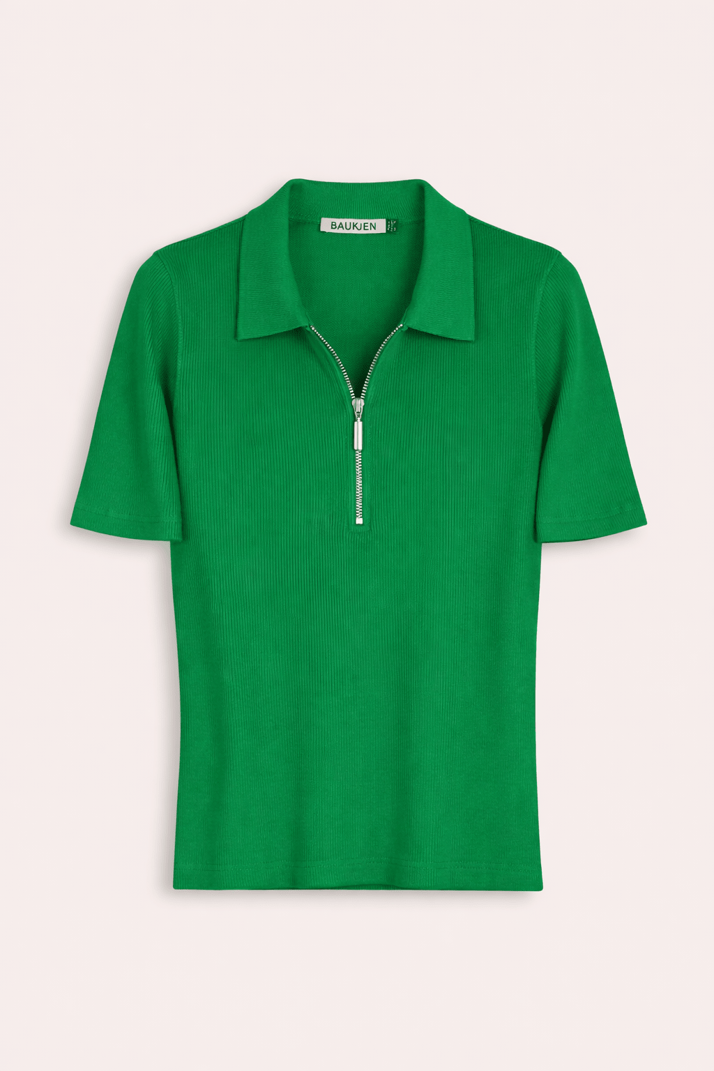 Ivy Organic Rib Zip Collar Top - Bright Emerald Baukjen