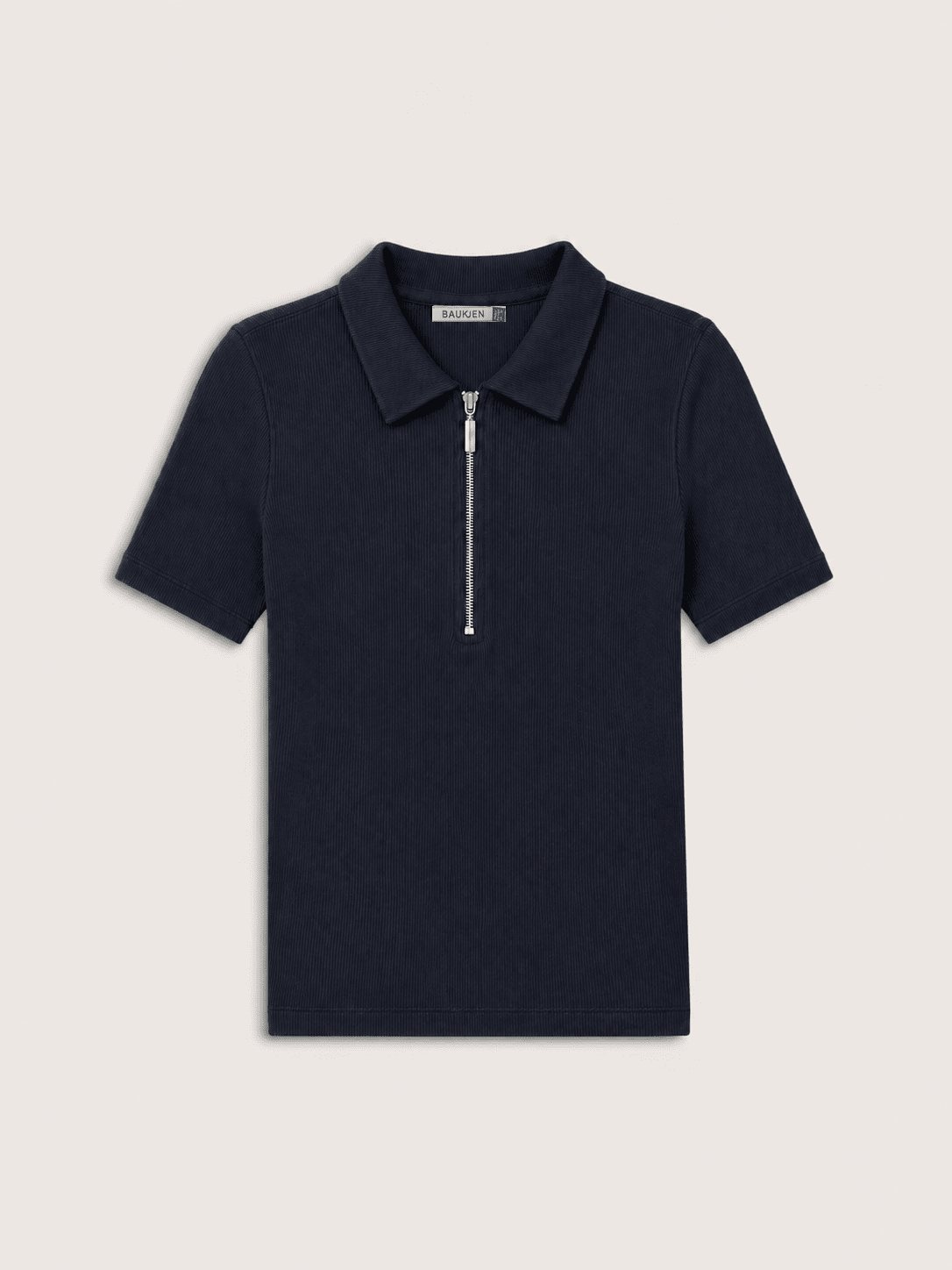 Ivy Organic Rib Zip Collar Top - Classic Navy Baukjen