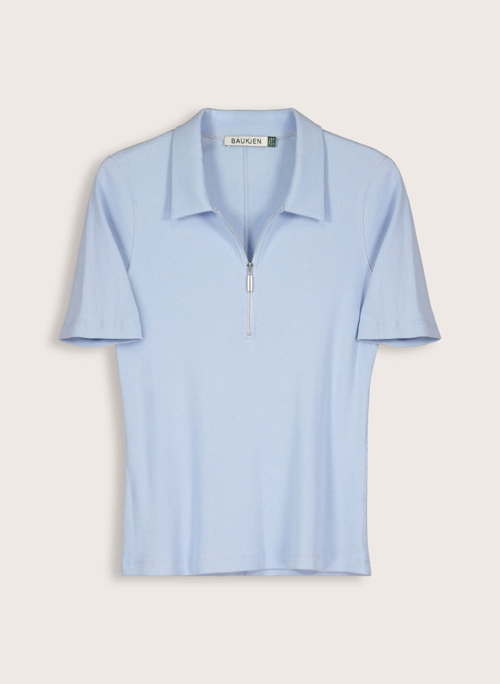 Ivy Organic Rib Zip Collar Top - Ice Blue Baukjen