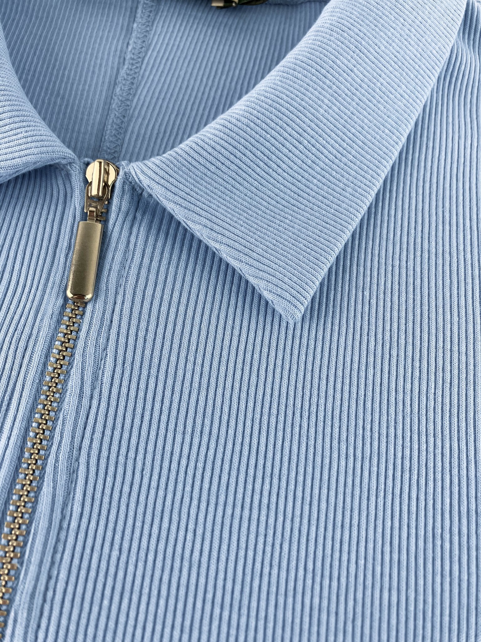 Ivy Organic Rib Zip Collar Top - Ice Blue Baukjen