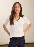 Ivy Organic Rib Zip Collar Top - Soft White Baukjen