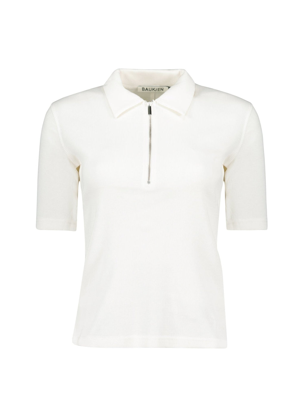 Ivy Organic Rib Zip Collar Top - Soft White Baukjen