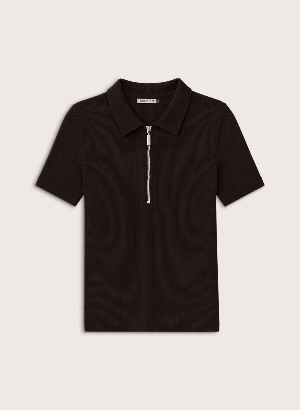 Ivy Ribbed Short-Sleeve Zip Top - Dark Chocolate Baukjen