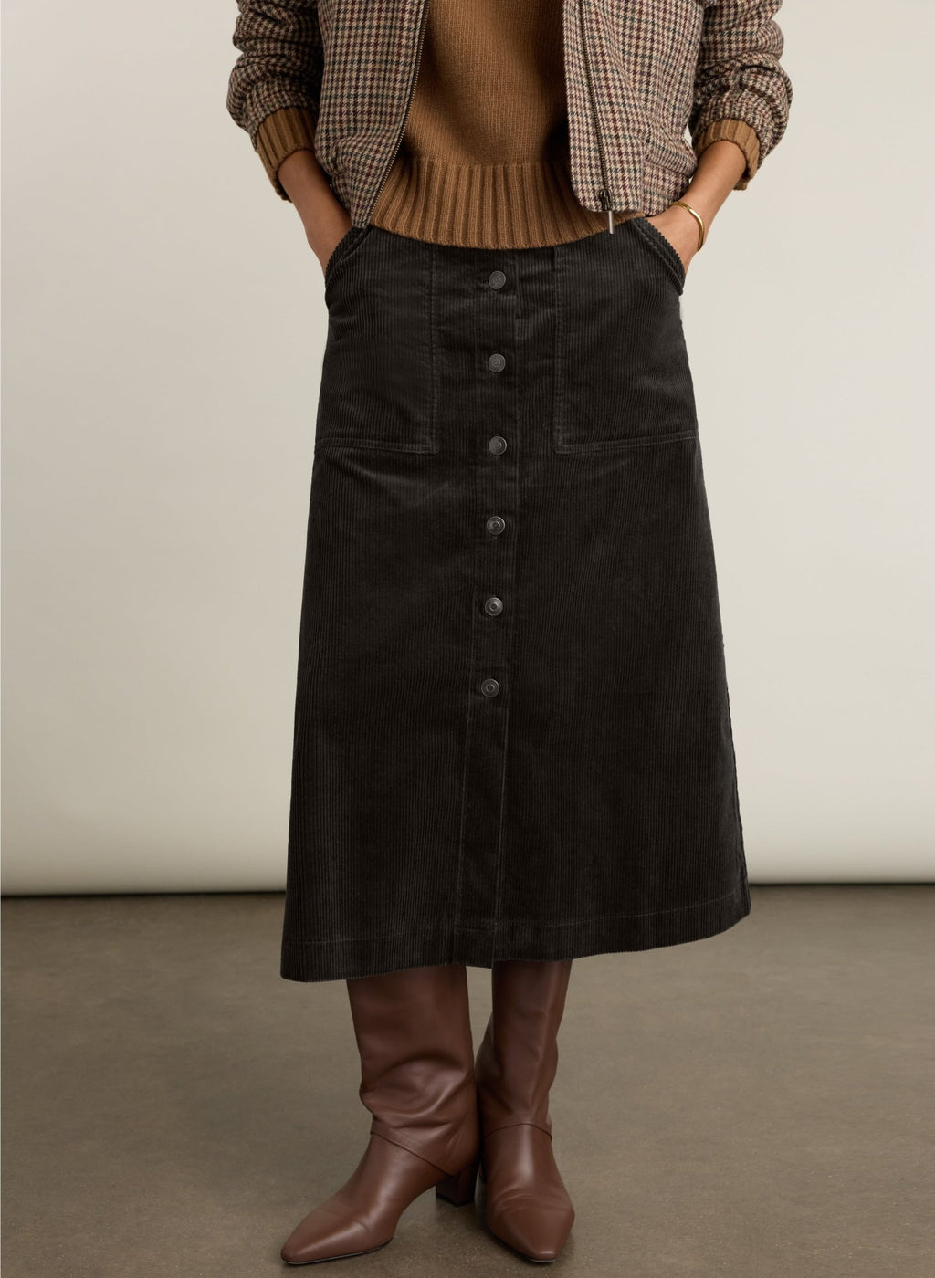 Jan Corduroy Midi Skirt - Khaki Baukjen